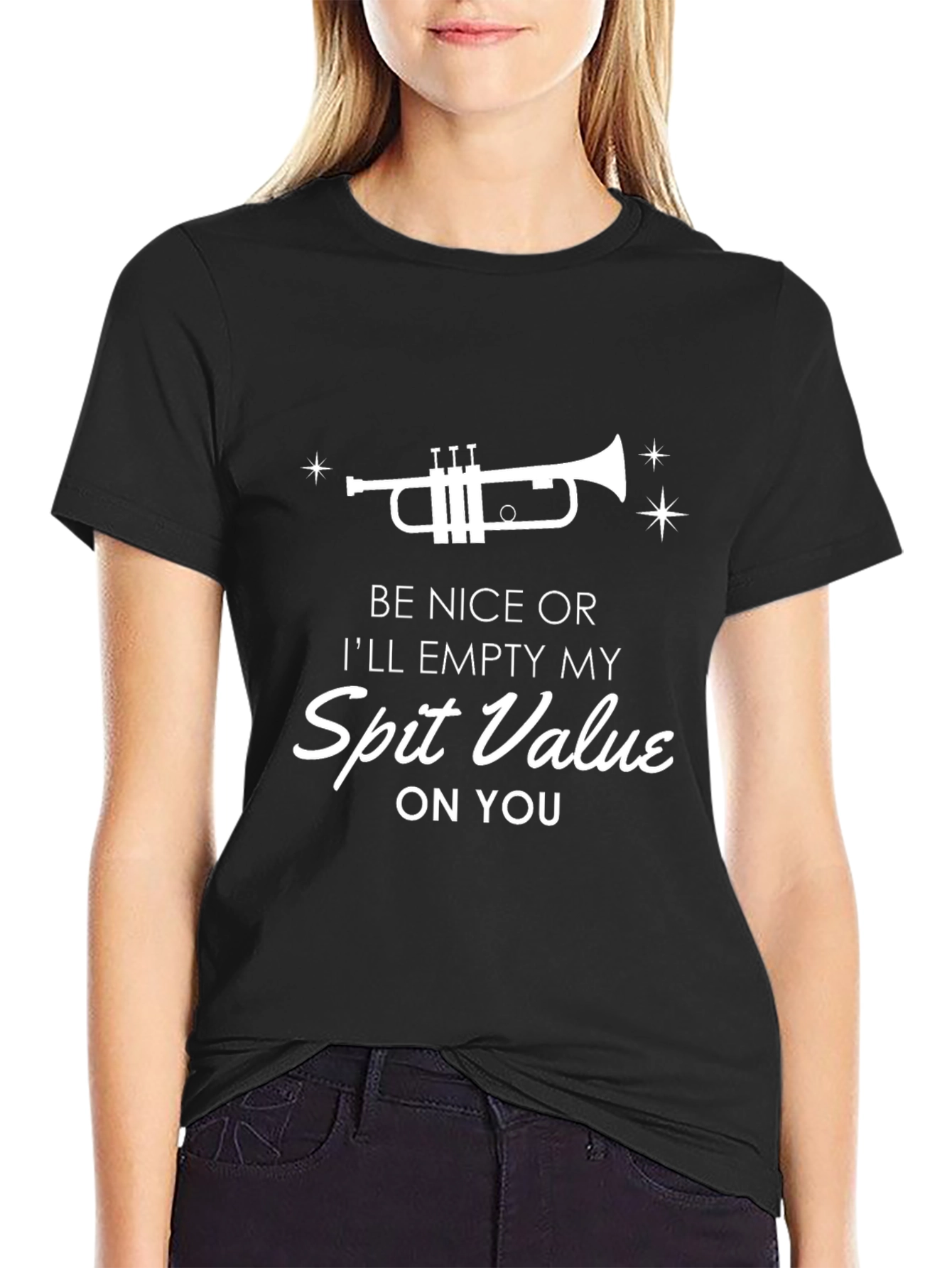 Black Funny Trumpet T-Shirt - Be Nice or Else! view 2