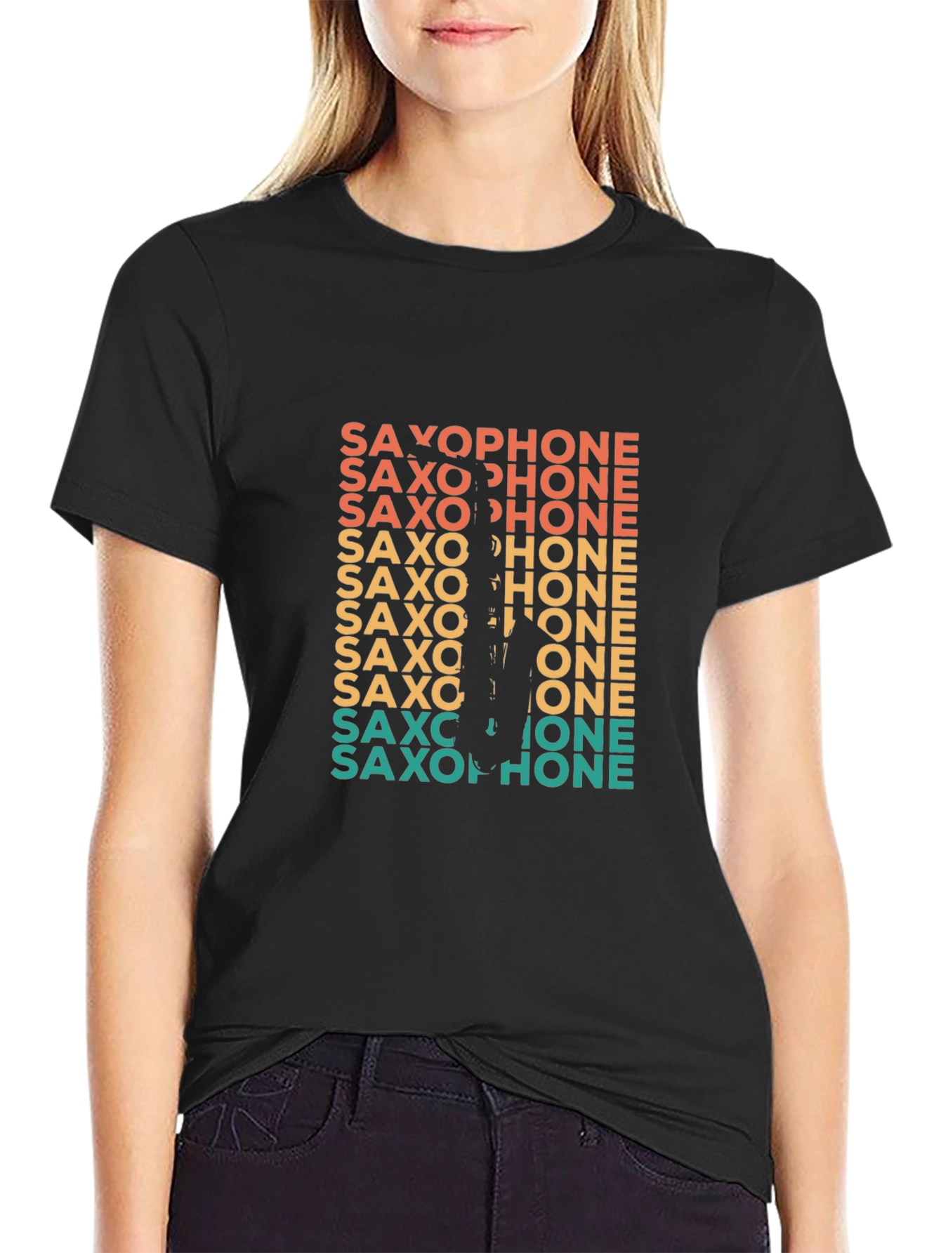 Black Retro Saxophone Player Graphic Tee view 2