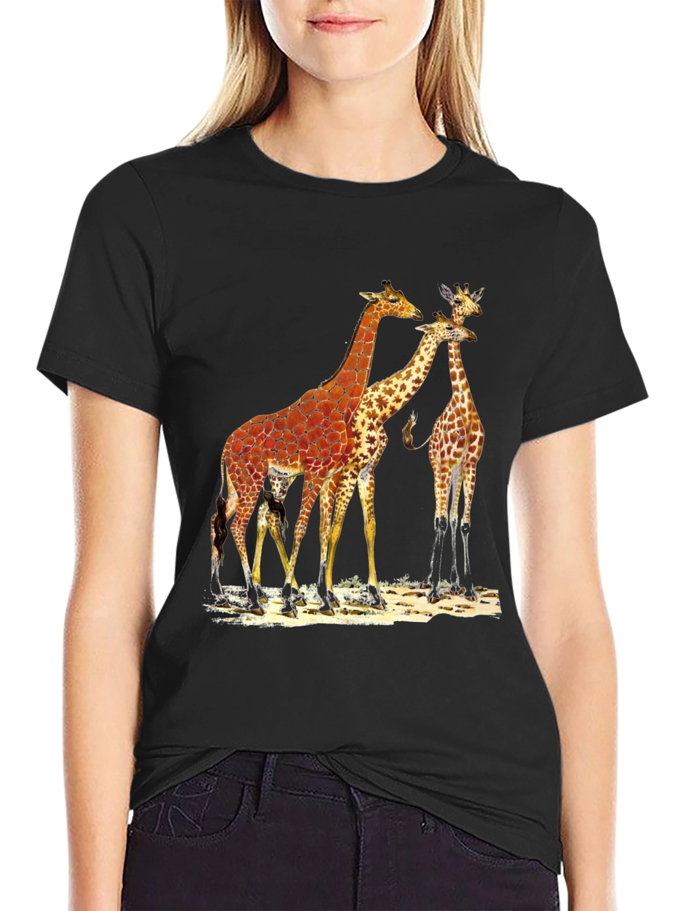 Black Giraffe Graphic Print Black T-Shirt view 2