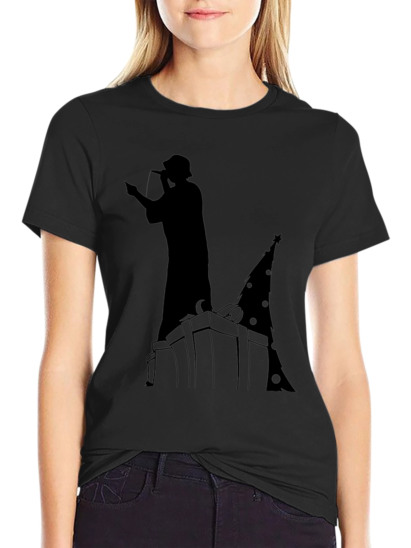 Black Rapper Christmas Tree Graphic Tee - Black view 2