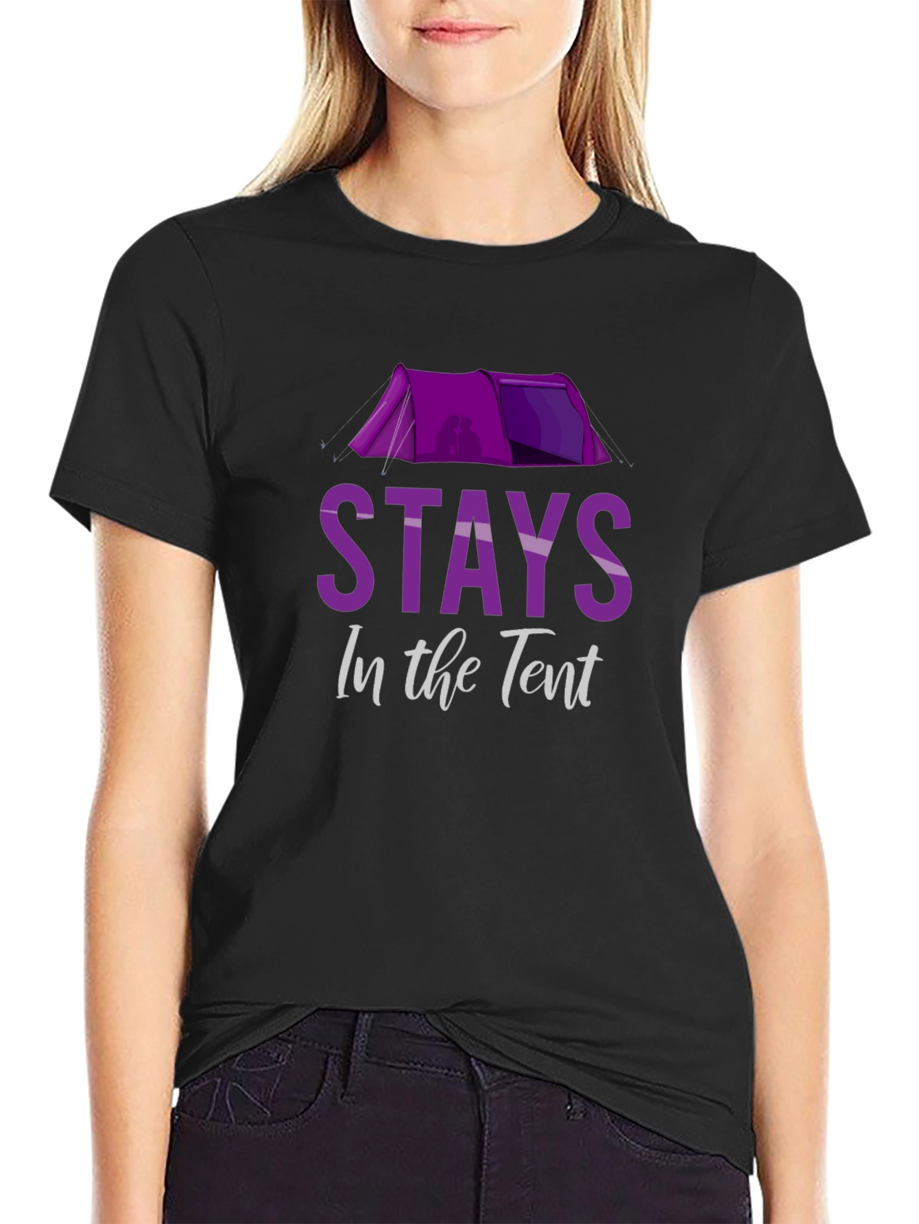 Black Stays in the Tent Novelty Camping T-Shirt view 2
