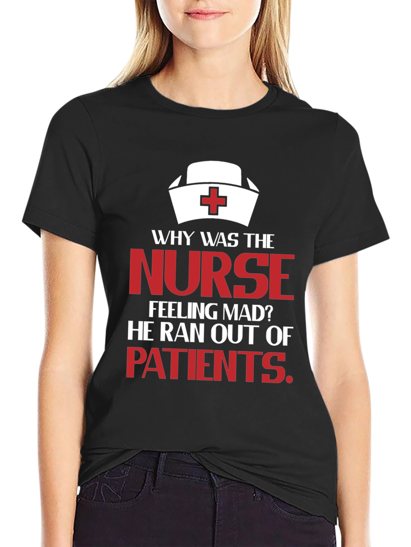 Black Funny Nurse T-Shirt: Ran Out Of Patients! view 2