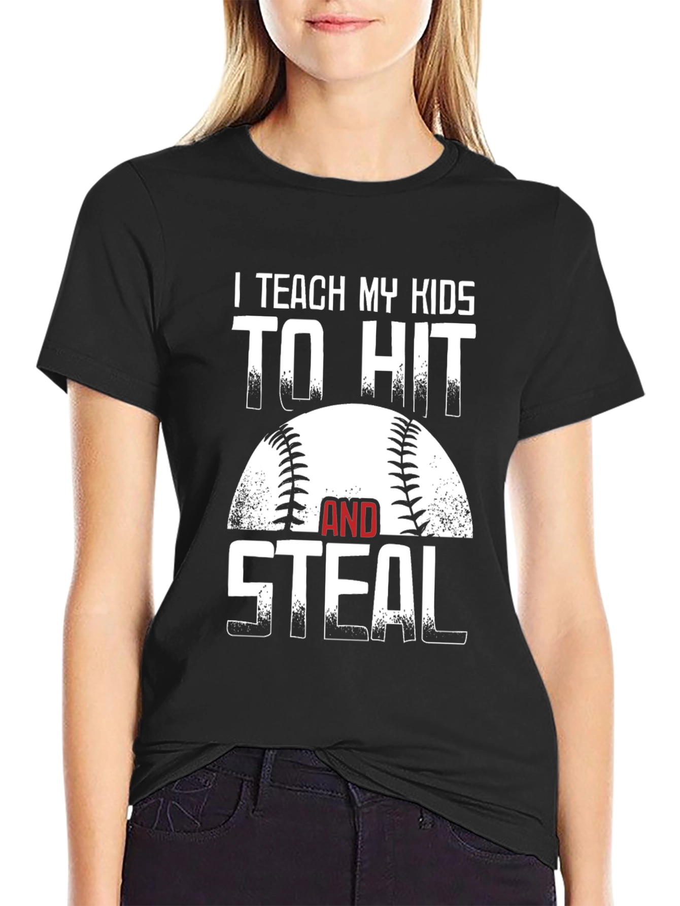 Black I Teach My Kids To Hit and Steal Baseball T-Shirt view 2