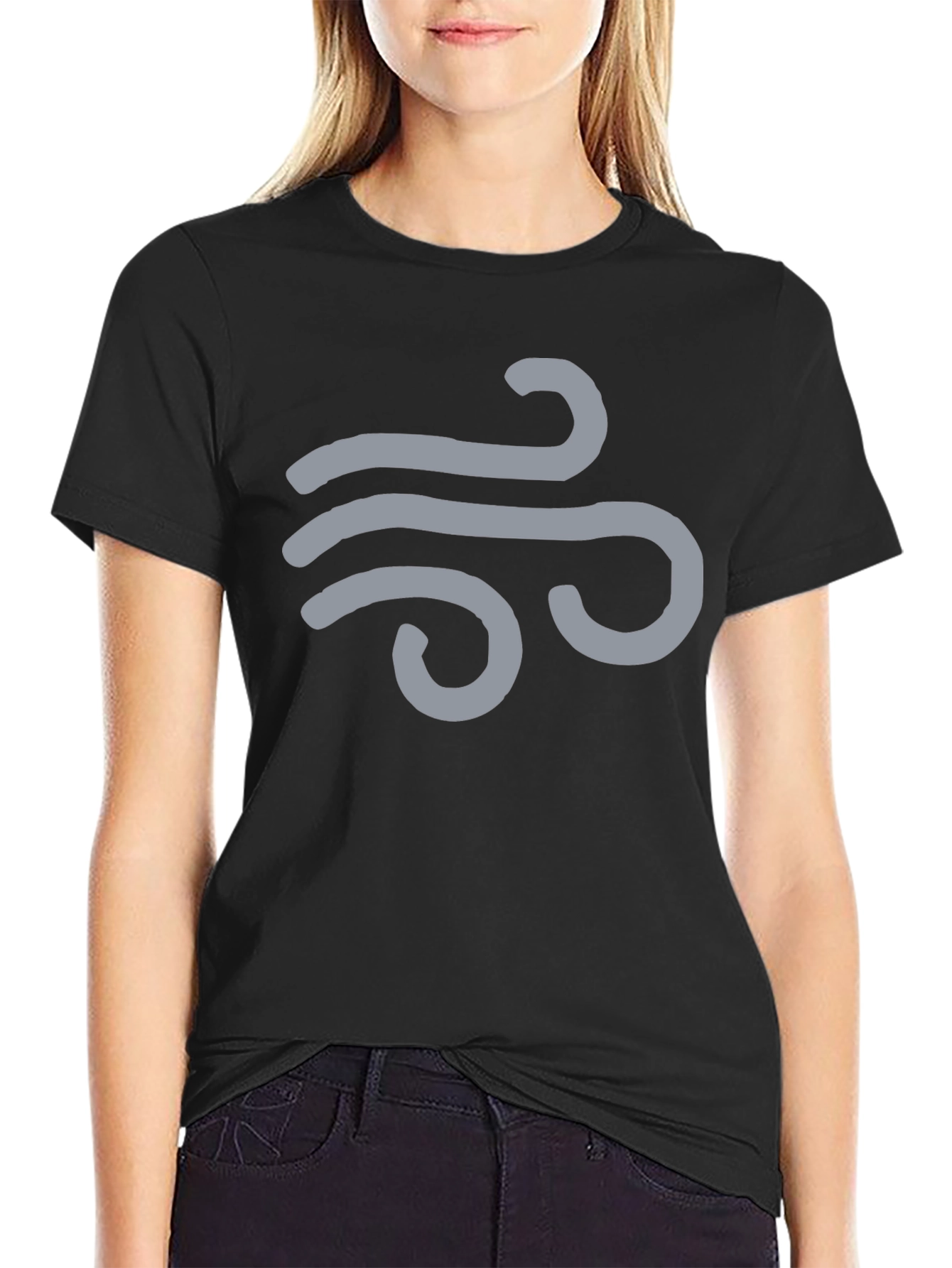 Black Men's Black T-Shirt with Wind Symbol Design view 2