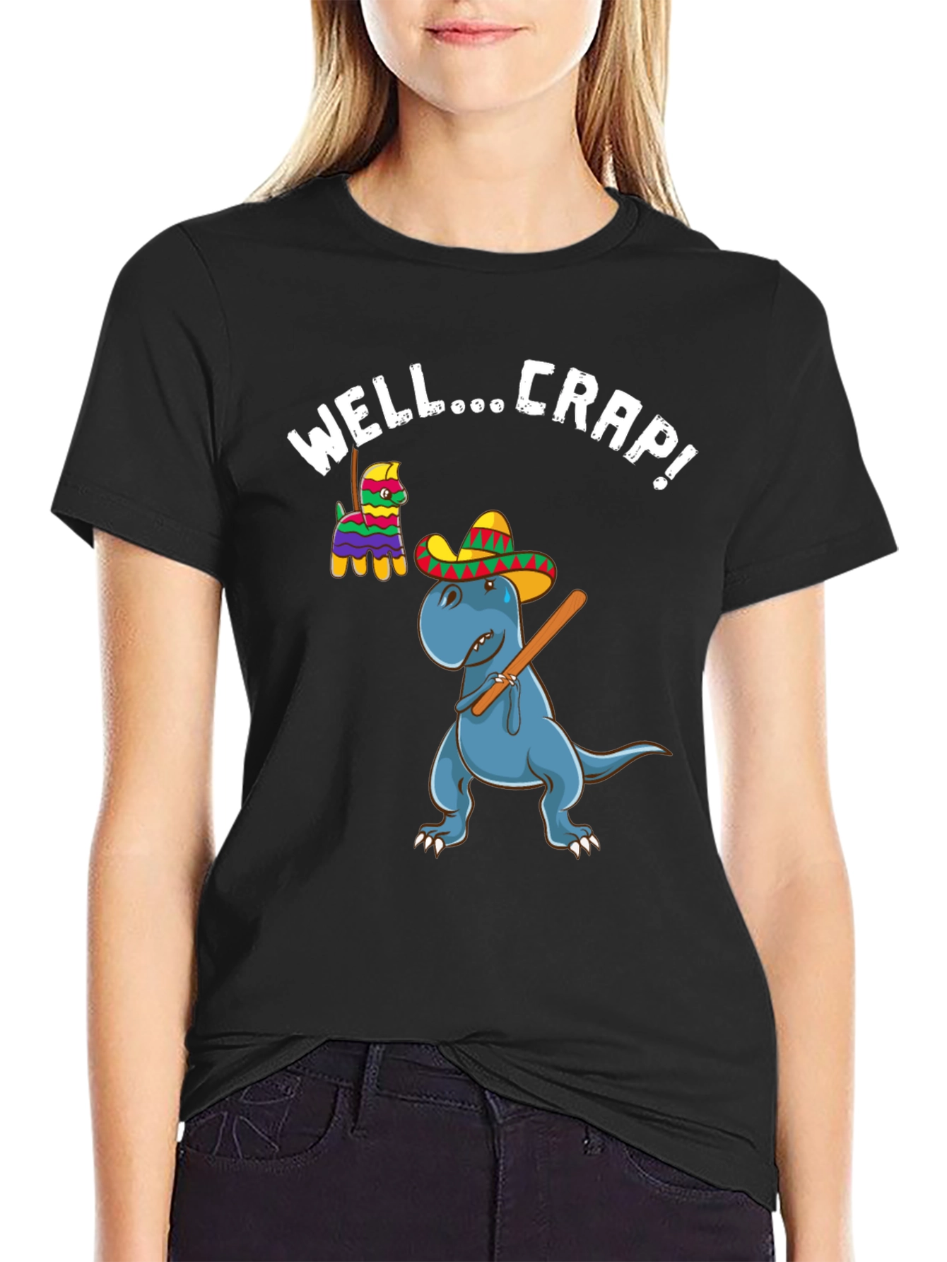 Black Dinosaur Piñata Funny Graphic T-Shirt view 2