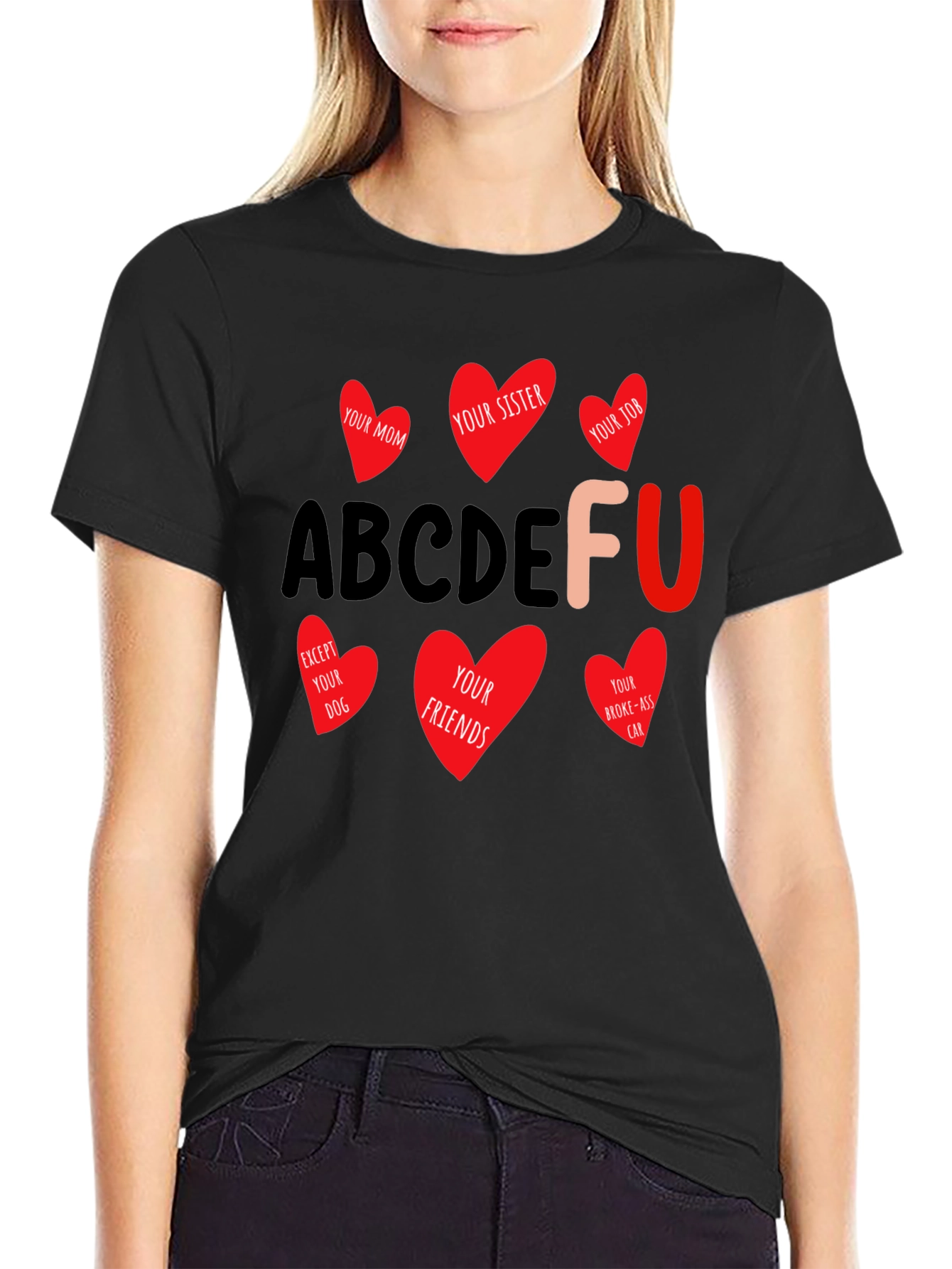 Black ABCDEFU T-Shirt Funny Graphic Tee view 2