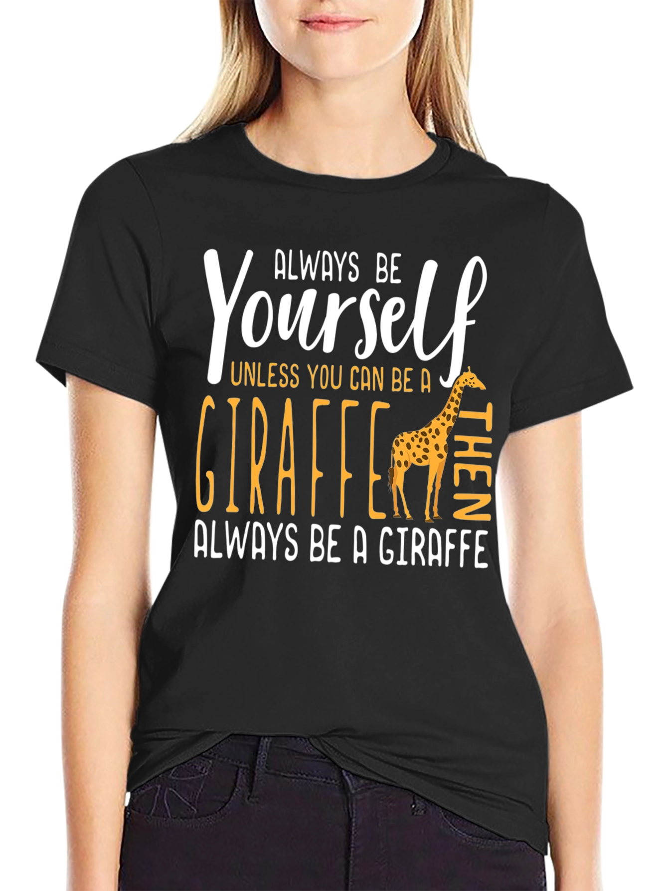 Black Always Be Yourself Giraffe Graphic Tee view 2