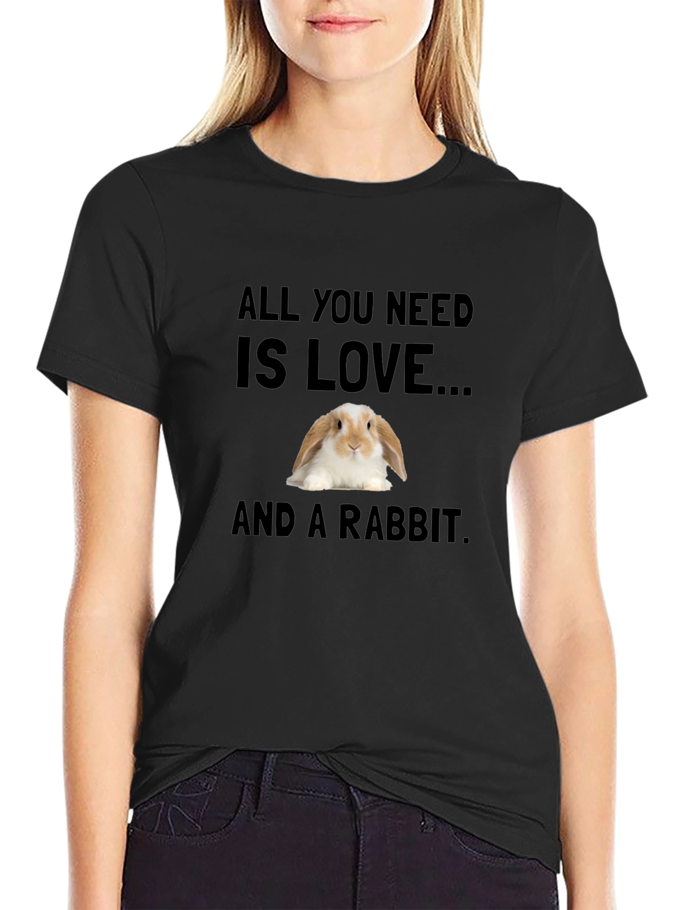 Black Love and a Rabbit T-Shirt - Cute Bunny Tee view 2