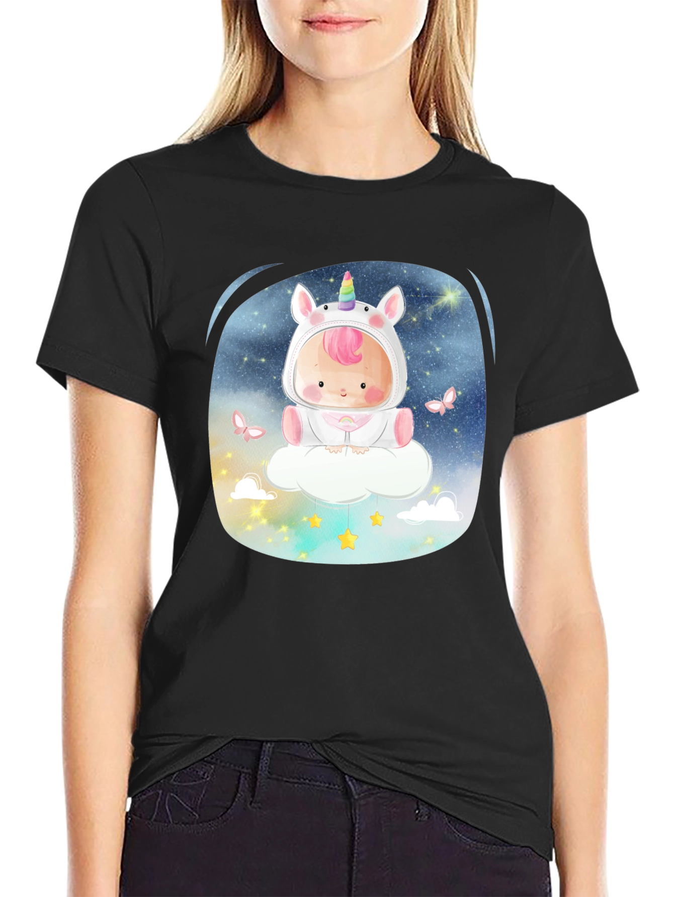 Black Unicorn Baby Graphic Tee - Soft Cotton Blend view 2