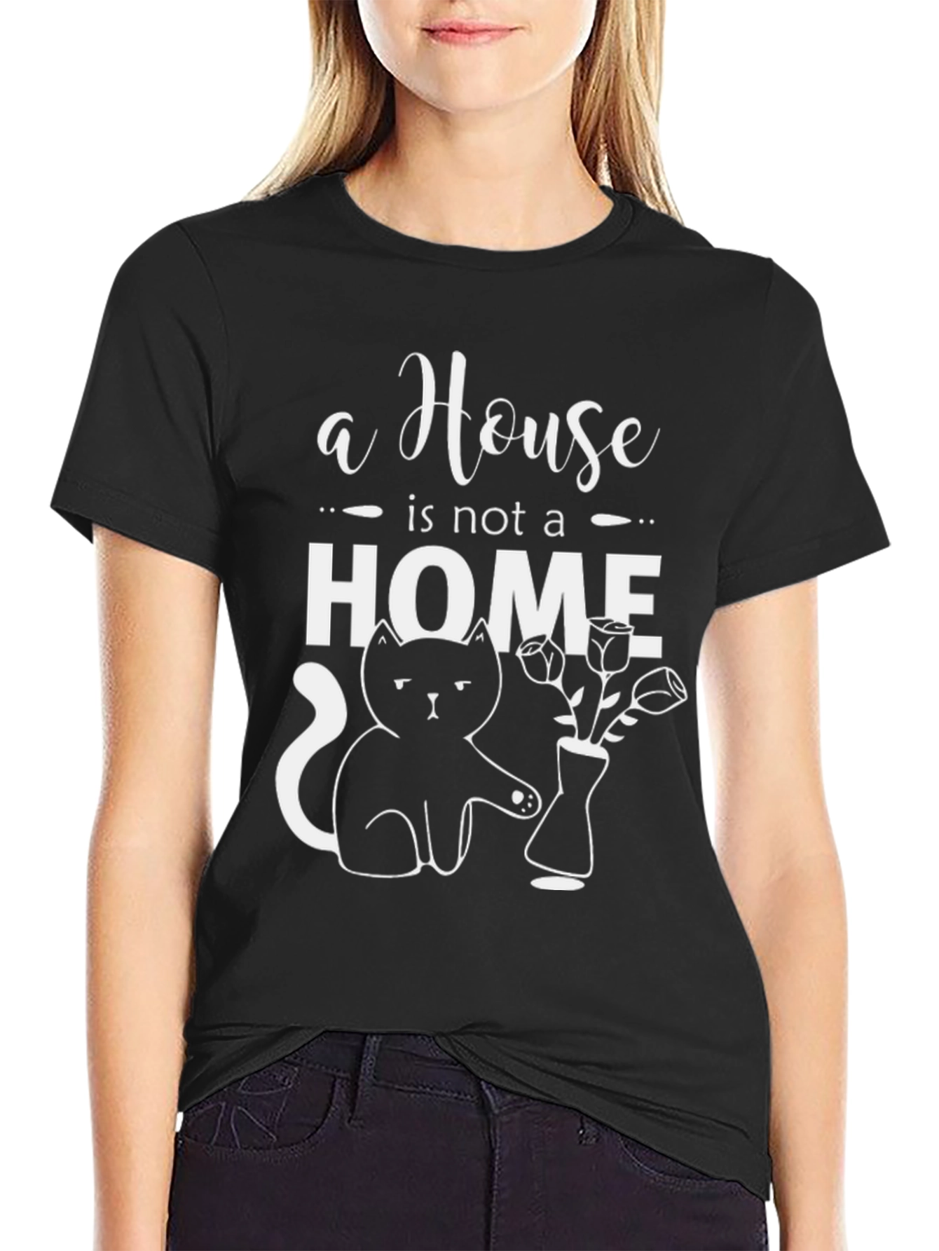 Black A House is Not a Home Cat Graphic Tee view 2