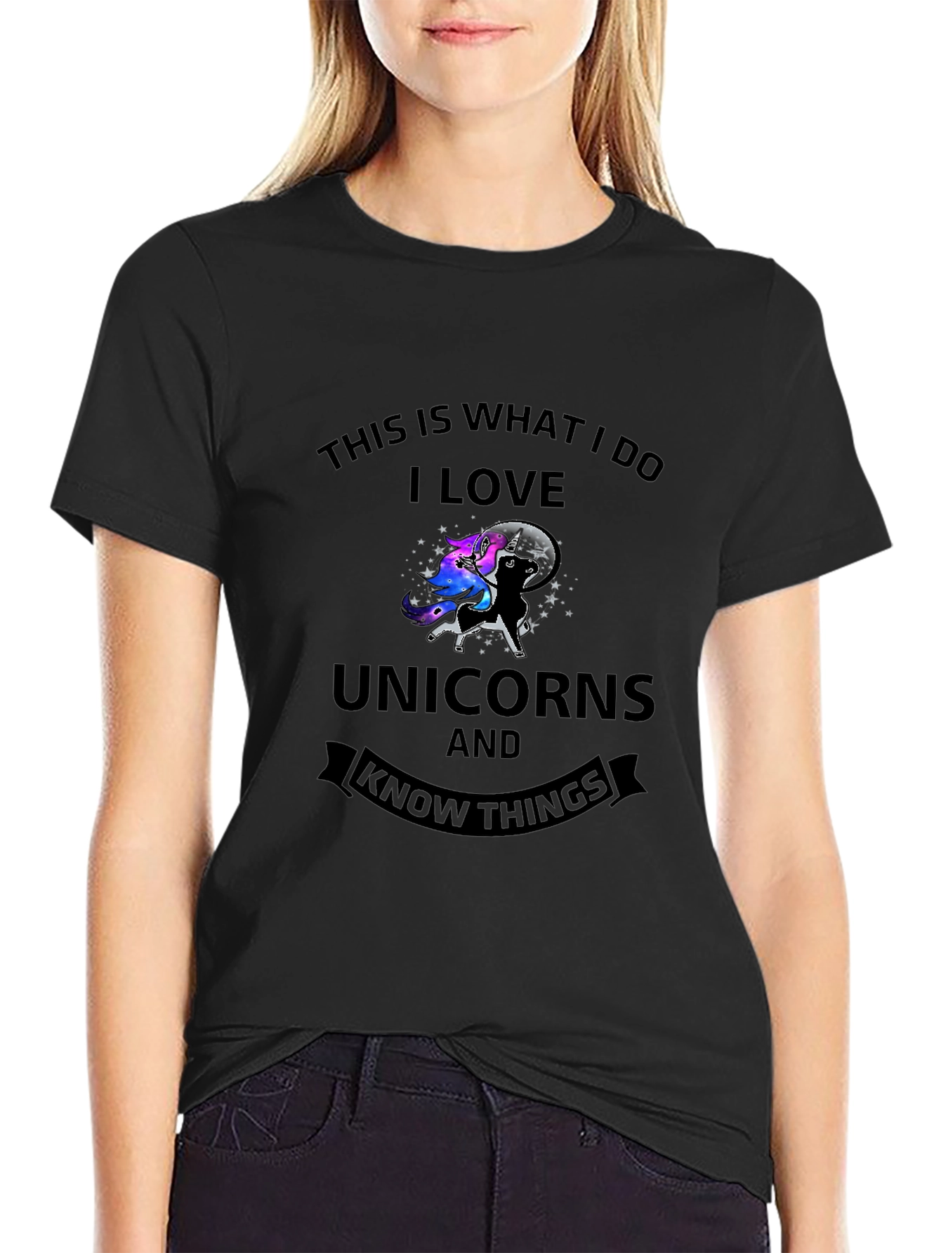 Black I Love Unicorns & Know Things Graphic Tee view 2