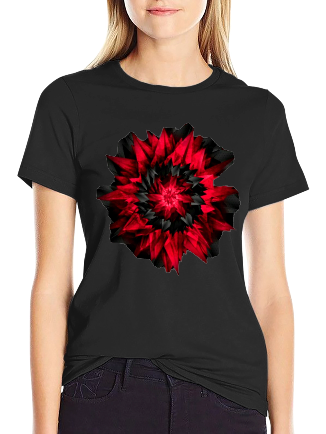 Black Abstract Black & Red Graphic Tee view 2