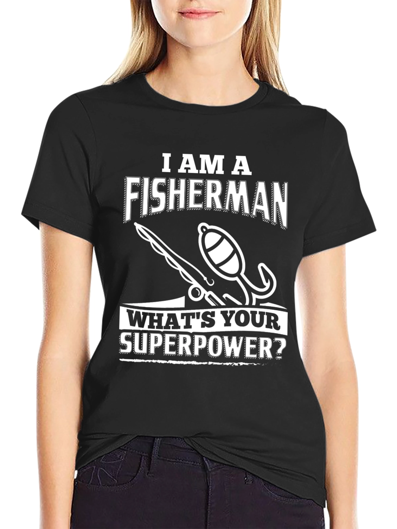 Black Fisherman Superpower T-Shirt - Humorous Angler Tee view 2