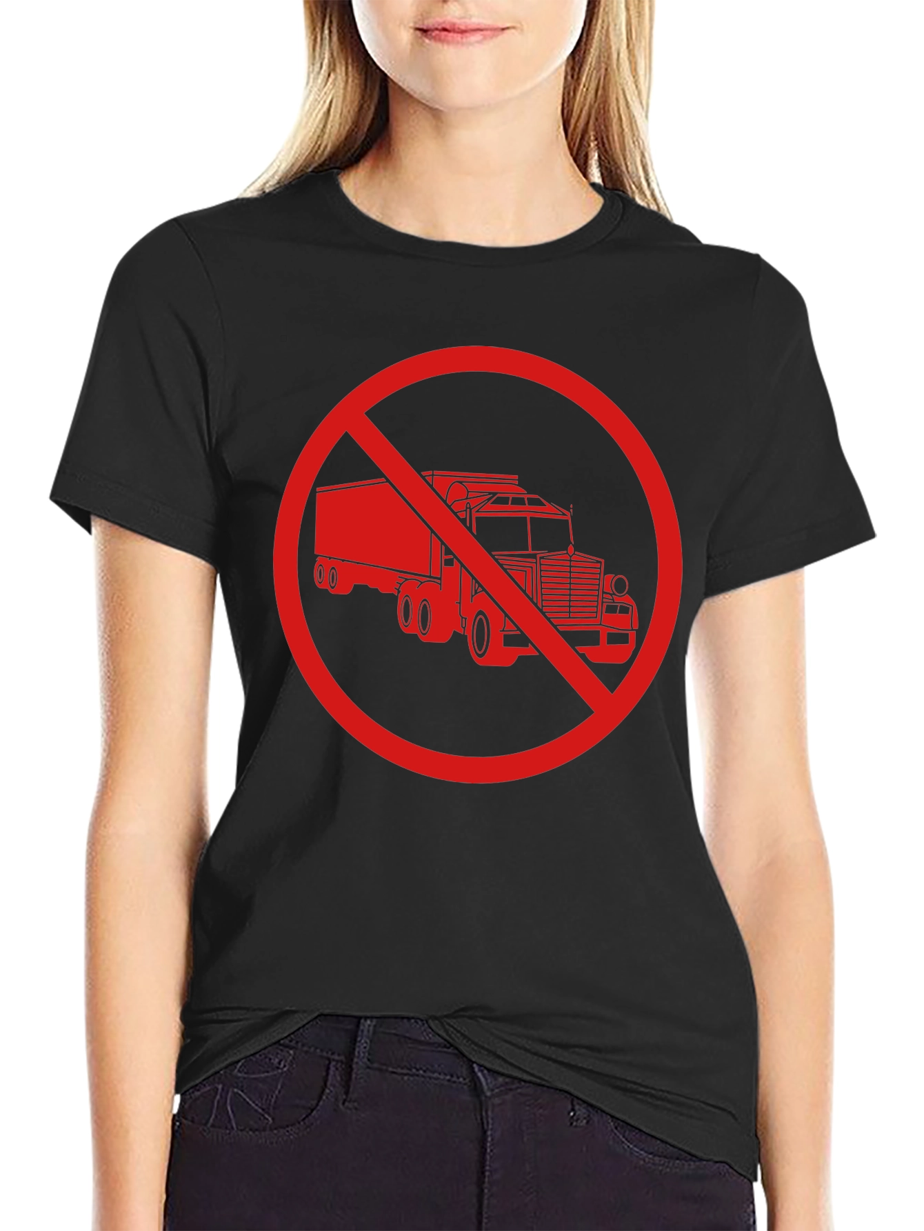 Black No Trucks Allowed T-Shirt - Black Crew Neck view 2