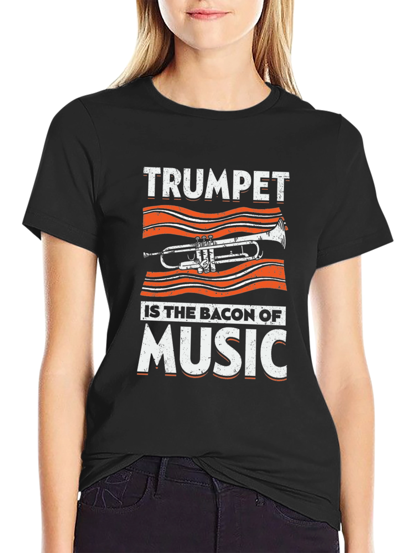 Black Trumpet Bacon Music T-Shirt view 2