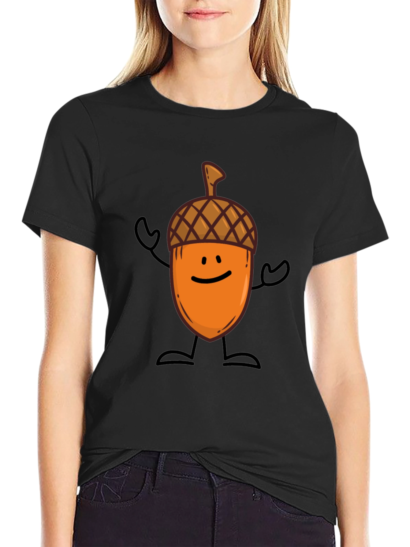 Black Acorn Cartoon Graphic Tee - Fun & Unique Style view 2