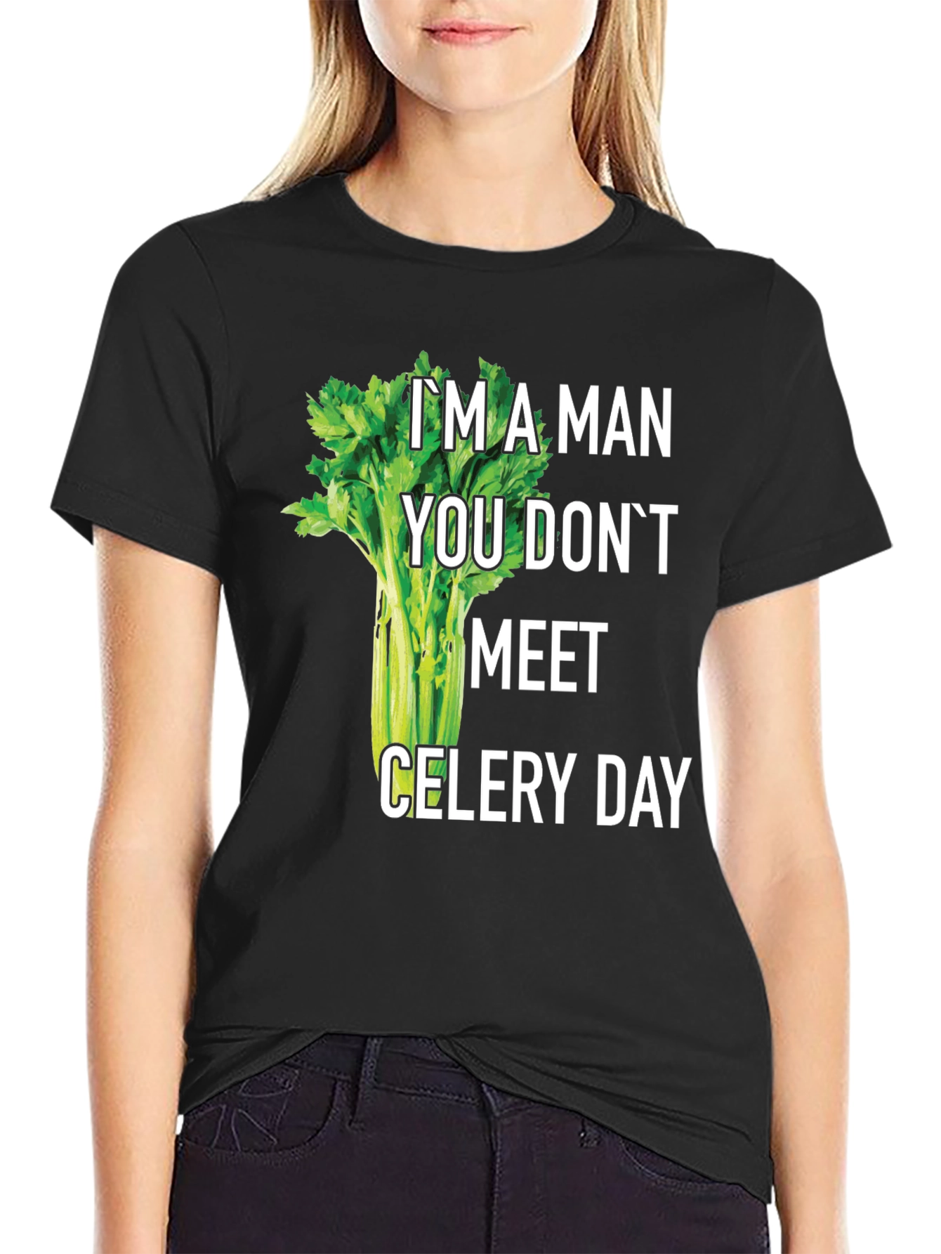 Black I'm A Man Celery Day T-Shirt Funny Graphic Tee view 2