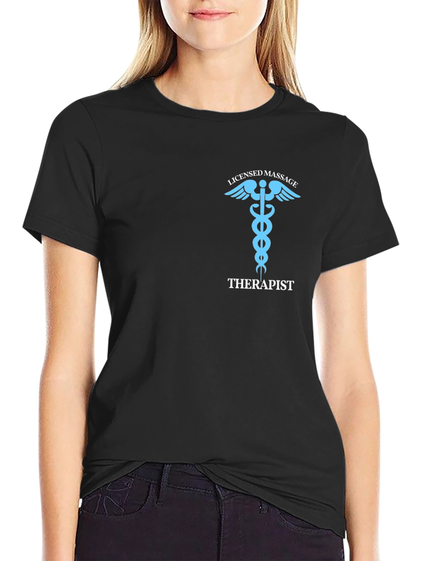 Black Licensed Massage Therapist T-Shirt - Black view 2