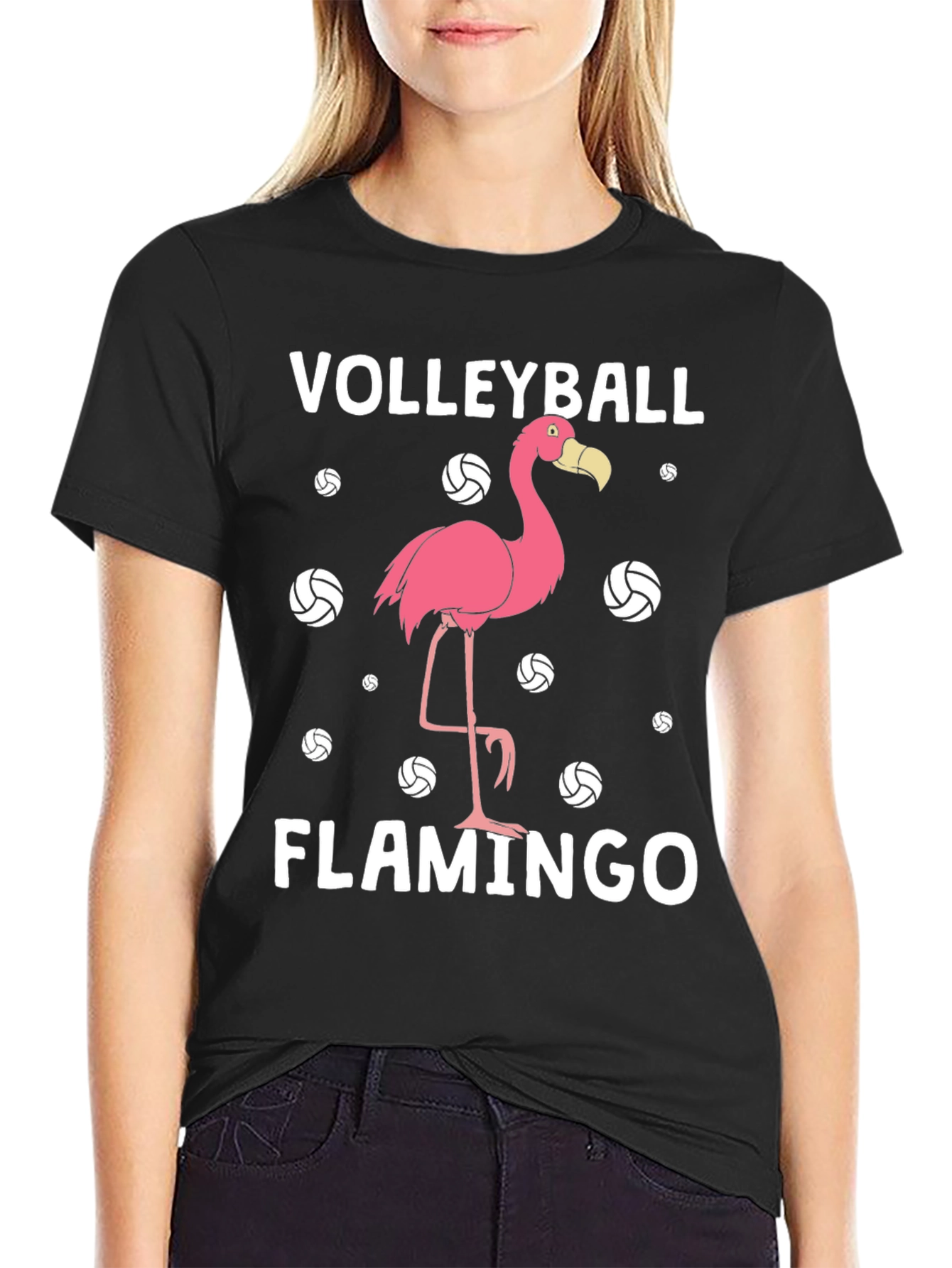 Black Volleyball Flamingo T-Shirt - Funny Graphic Tee view 2