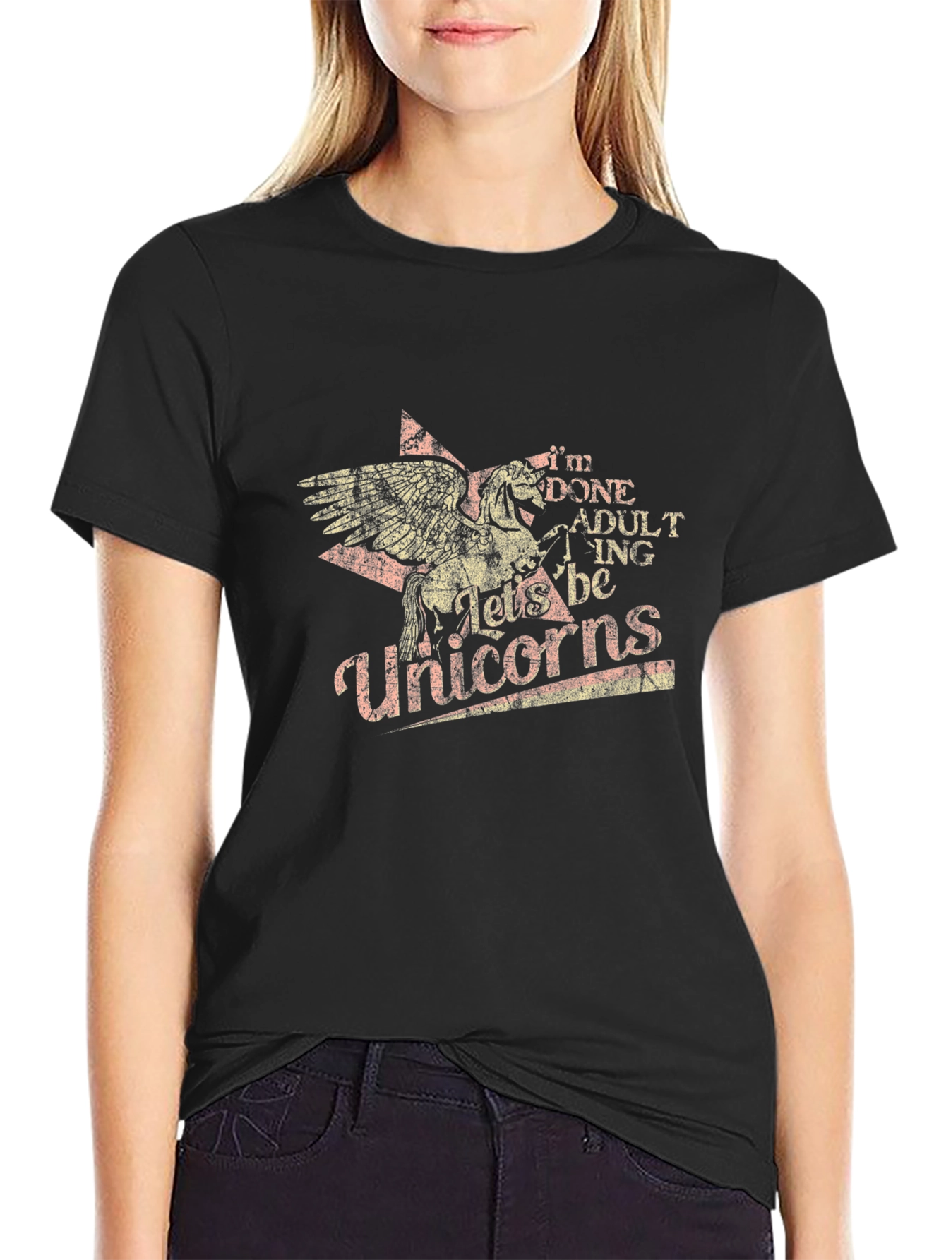 Black I'm Done Adulting Let's Be Unicorns Black T-Shirt view 2