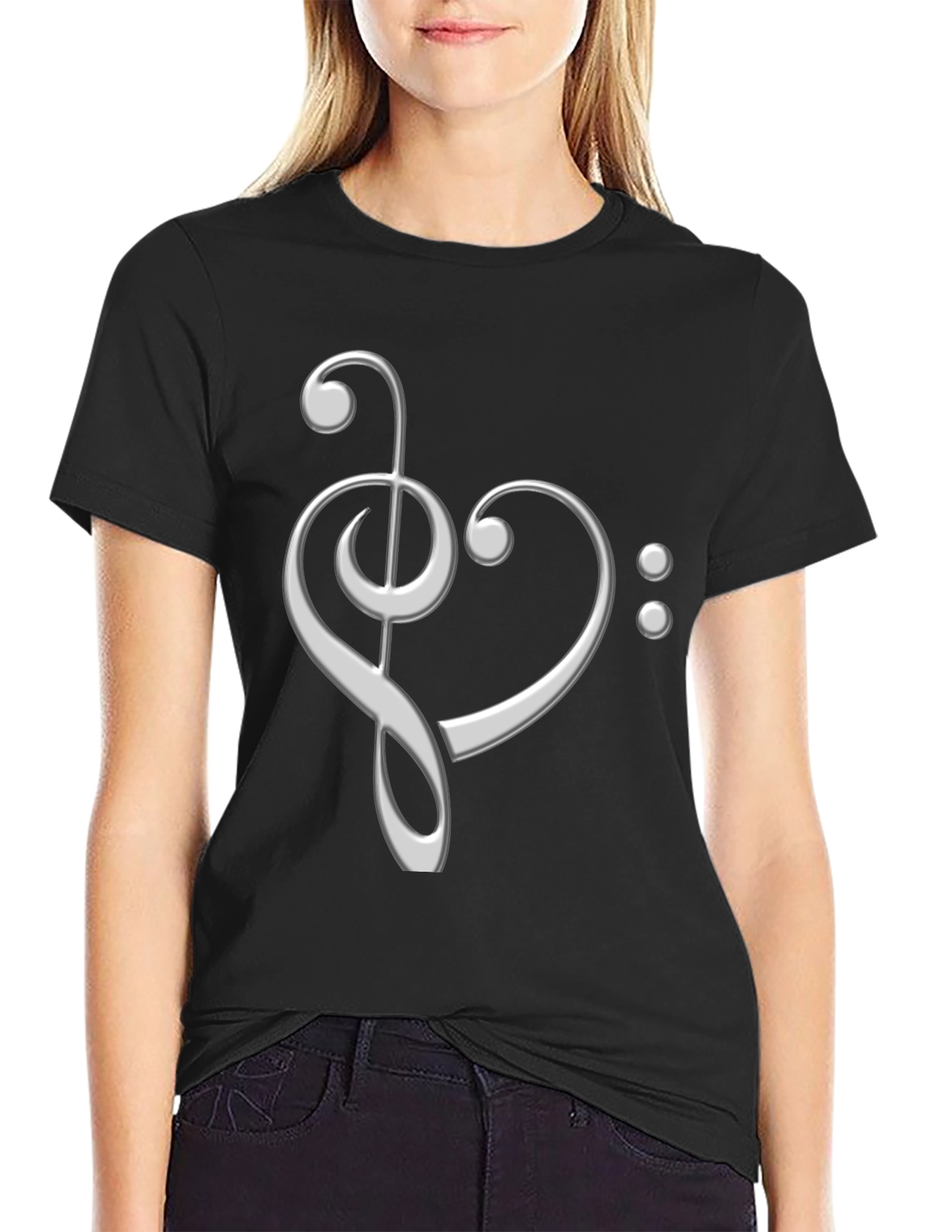 Black Musical Heart Graphic Tee - Black Cotton T-Shirt view 2