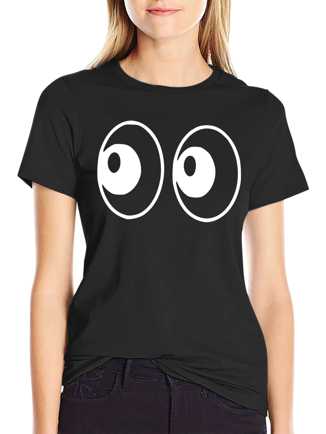 Black Funny Eyes T-Shirt - Black Cotton Tee view 2