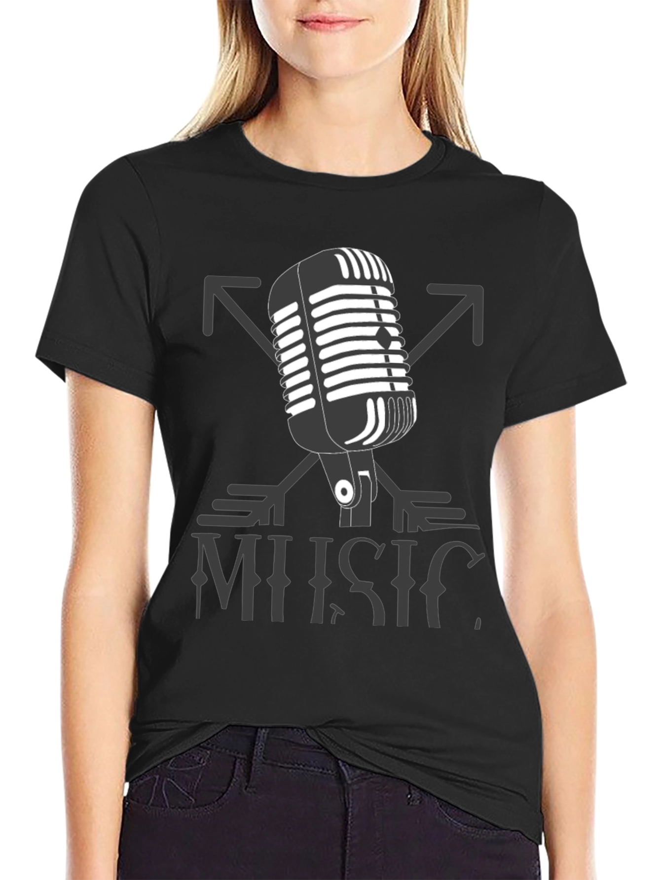 Black Vintage Microphone Music Tee view 2