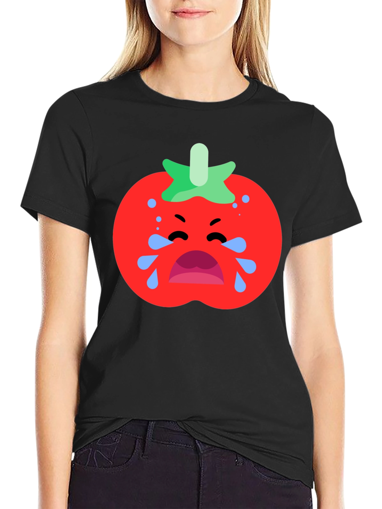 Black Crying Tomato Graphic Tee - Black Cotton T-Shirt view 2