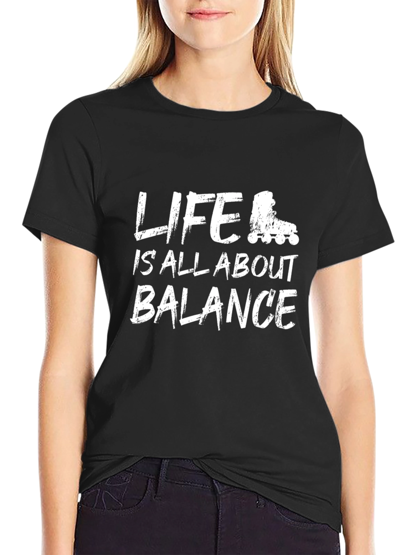 Black Life is All About Balance T-Shirt - Roller Skate Design view 2