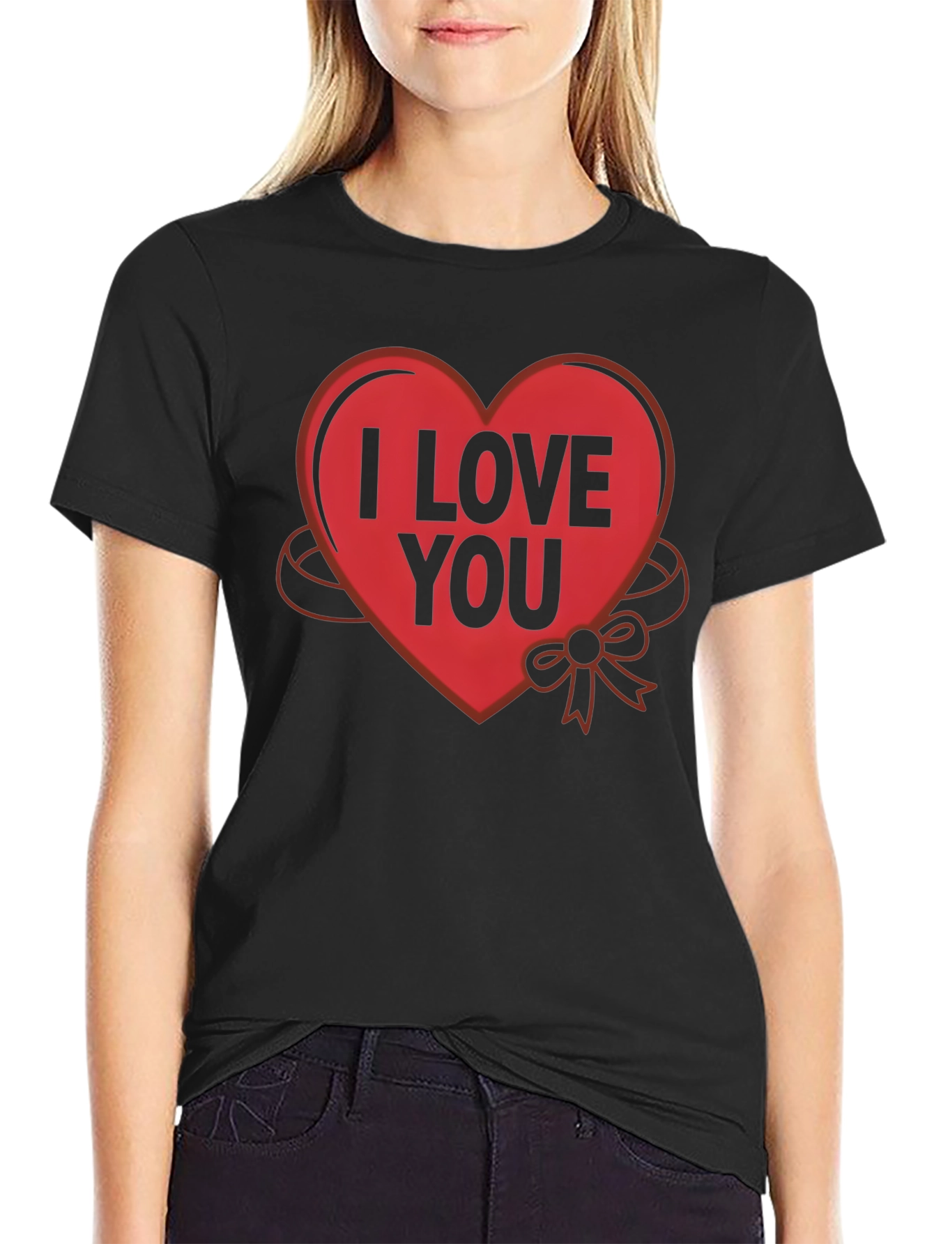 Black I Love You Heart Graphic T-Shirt view 2