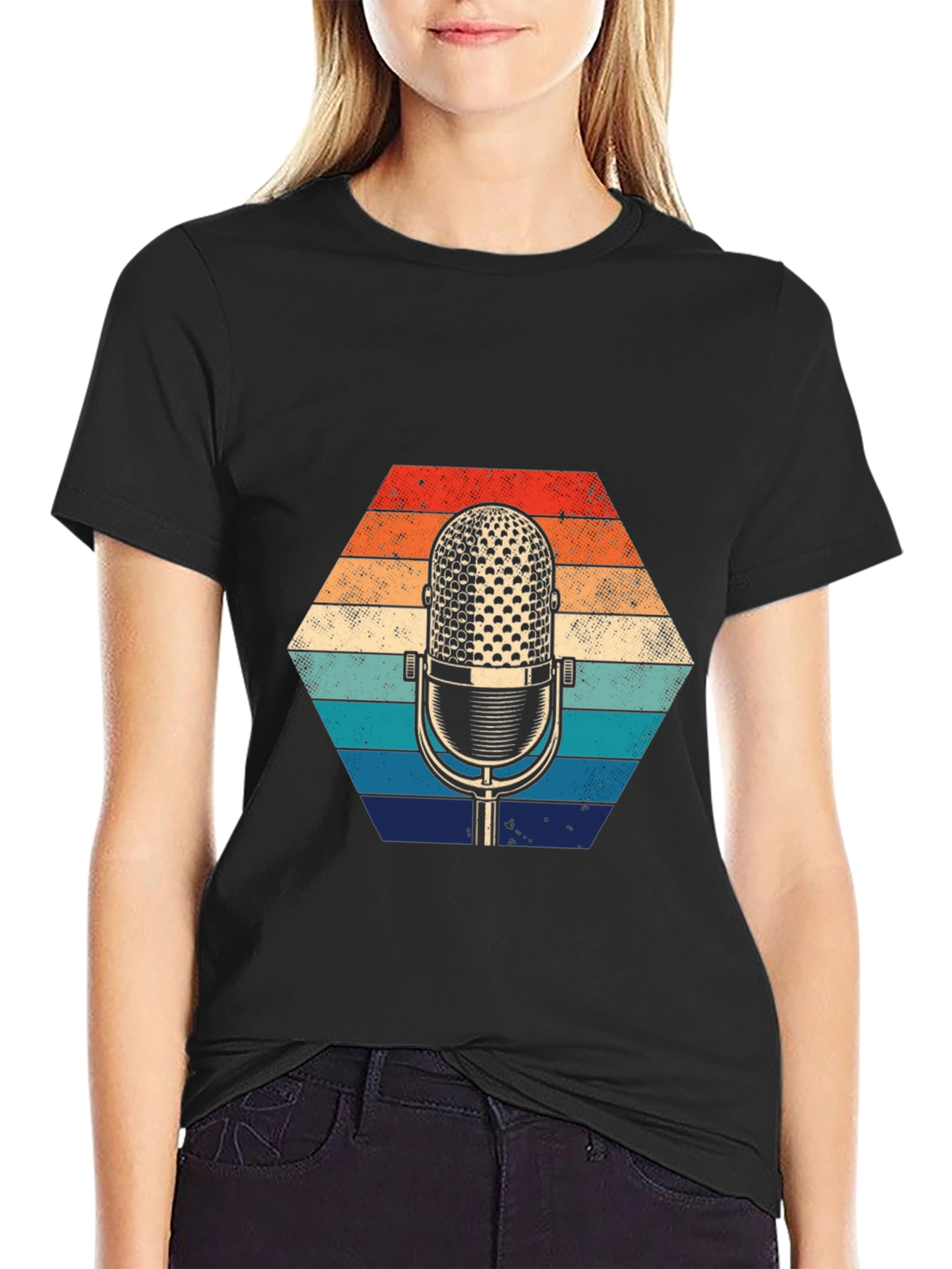 Black Retro Microphone Graphic Tee view 2