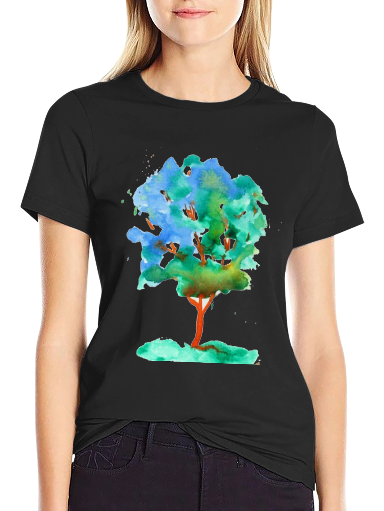 Black Watercolor Tree Graphic T-Shirt view 2