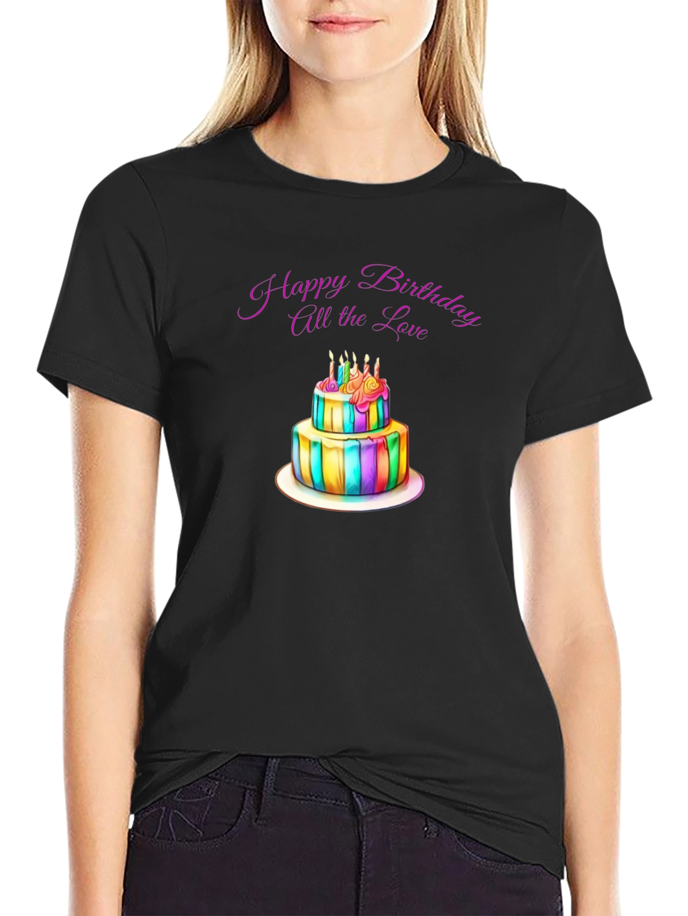 Black Birthday Cake Graphic Black T-Shirt view 2