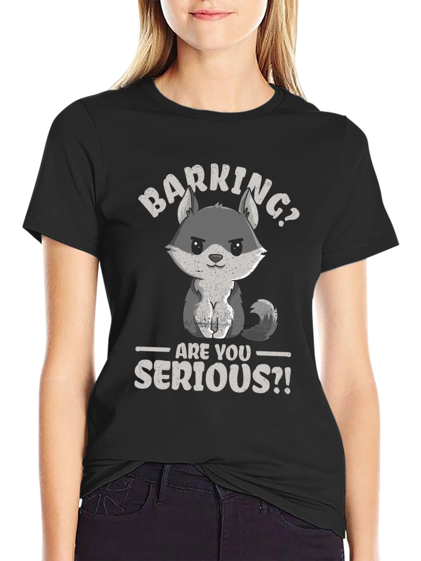 Black Barking? Are You Serious?! Funny Wolf Graphic T-Shirt view 2