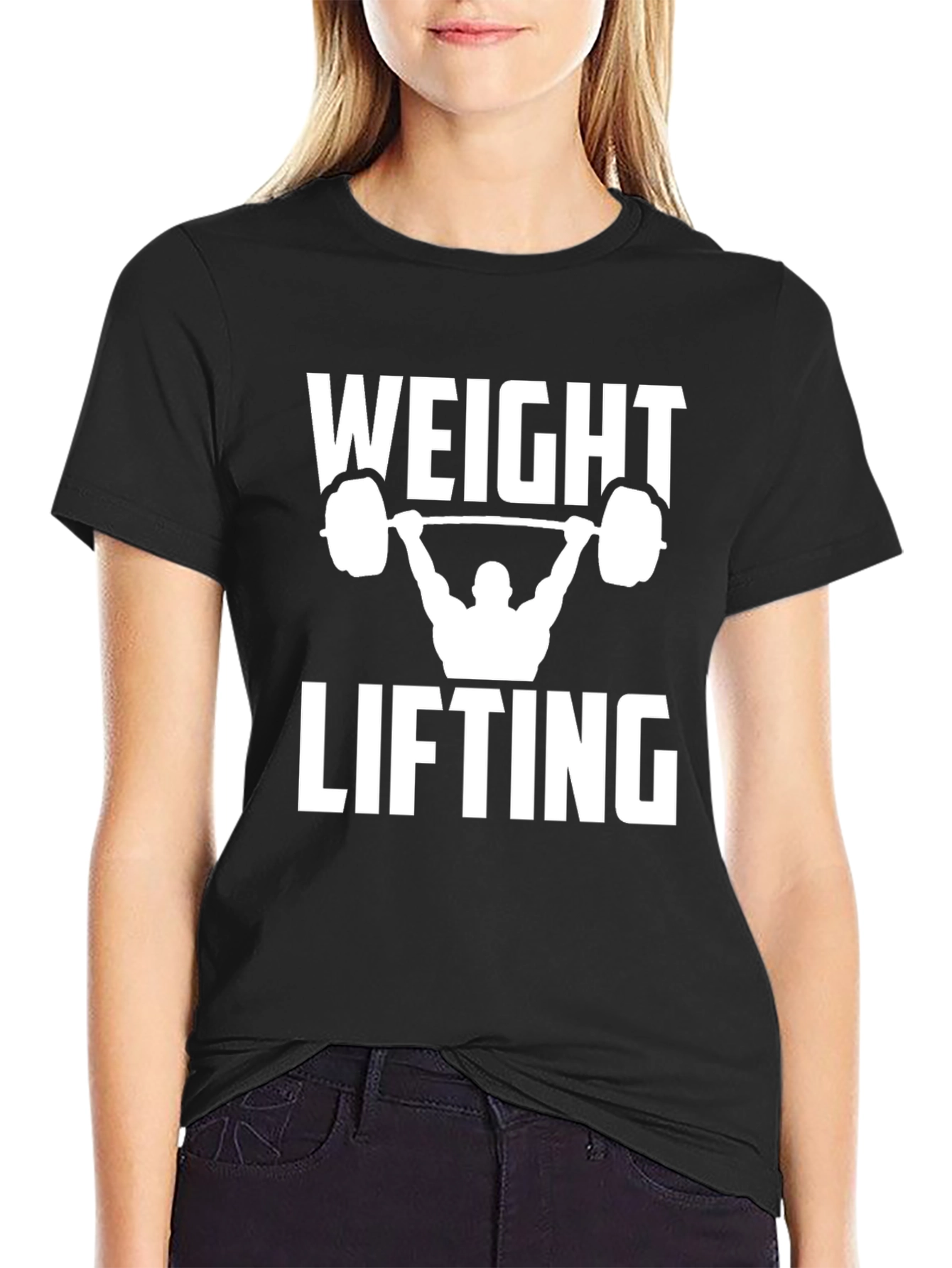 Black Weight Lifting Graphic Tee - Black Cotton T-Shirt view 2