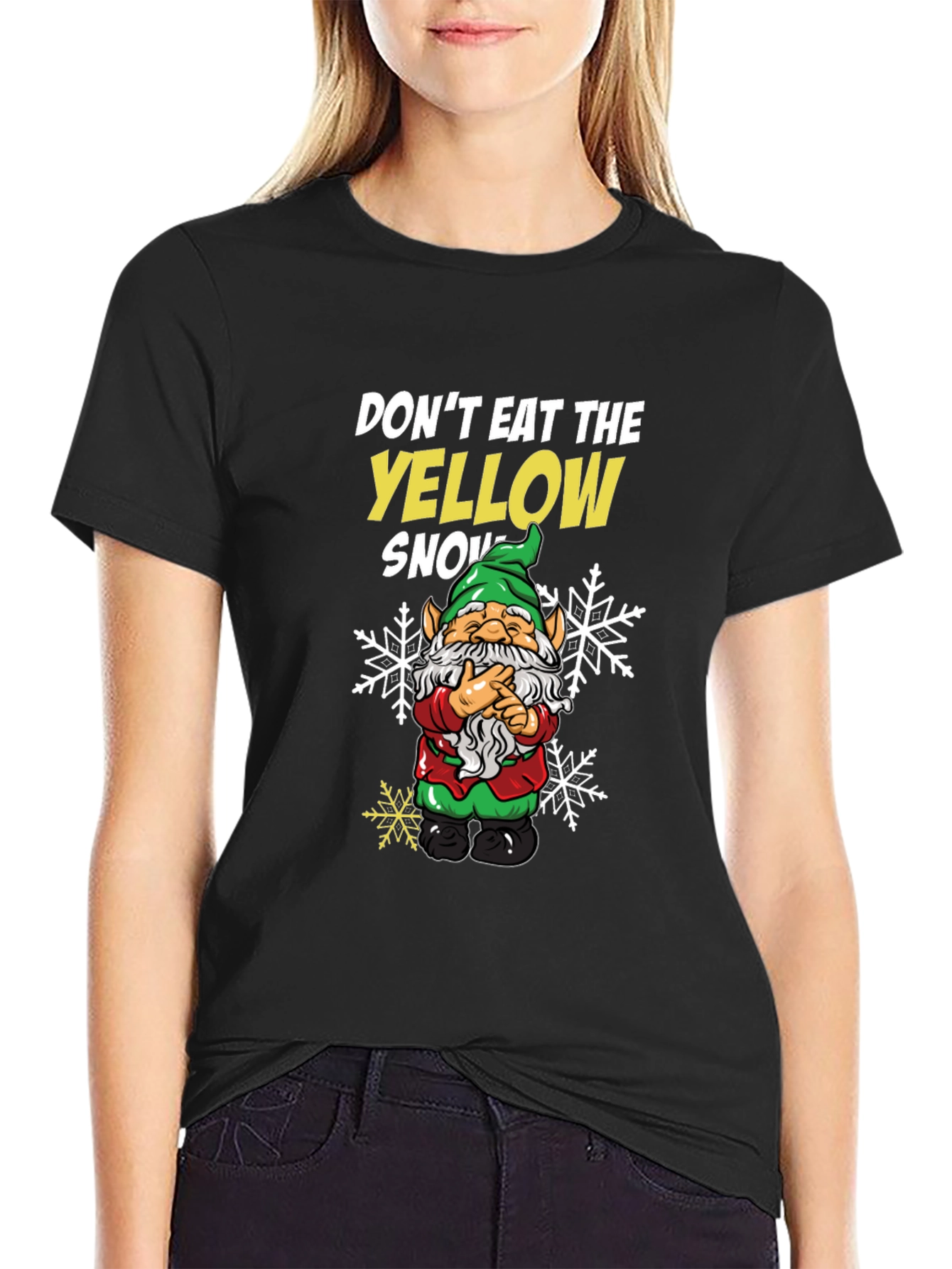 Black Don't Eat The Yellow Snow Gnome T-Shirt view 2