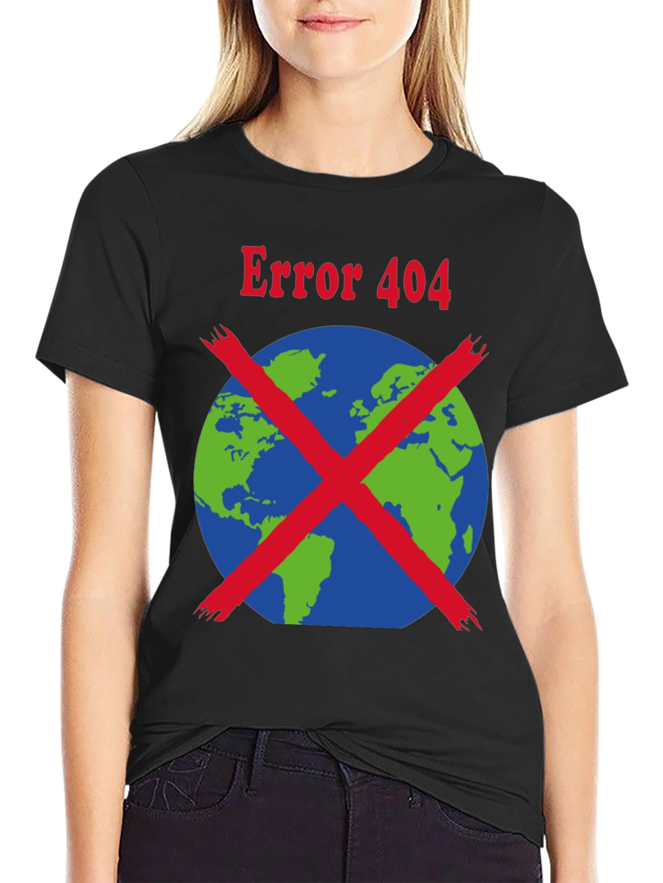 Black Error 404 Earth Graphic T-Shirt view 2