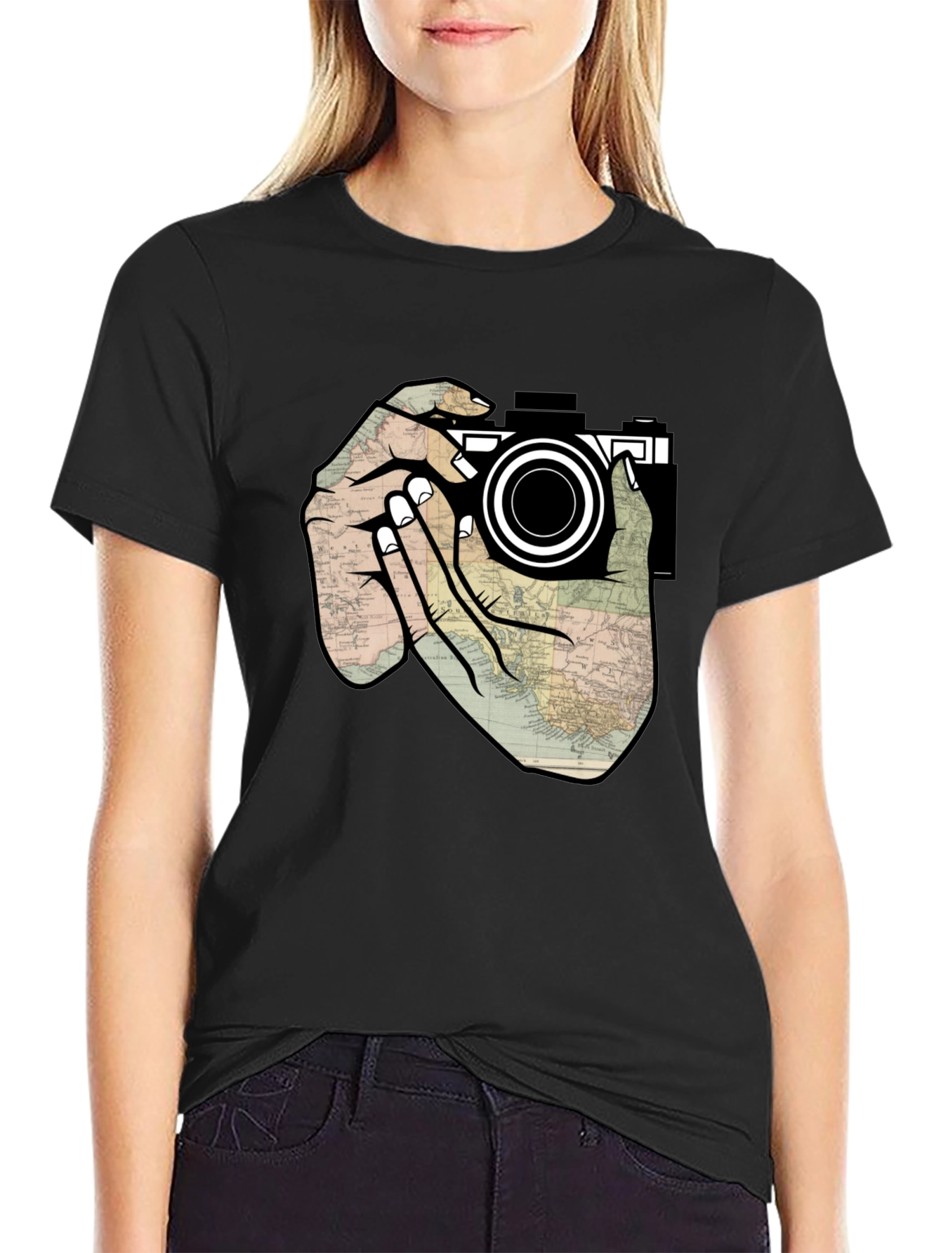 Black Photographer's Map T-Shirt view 2