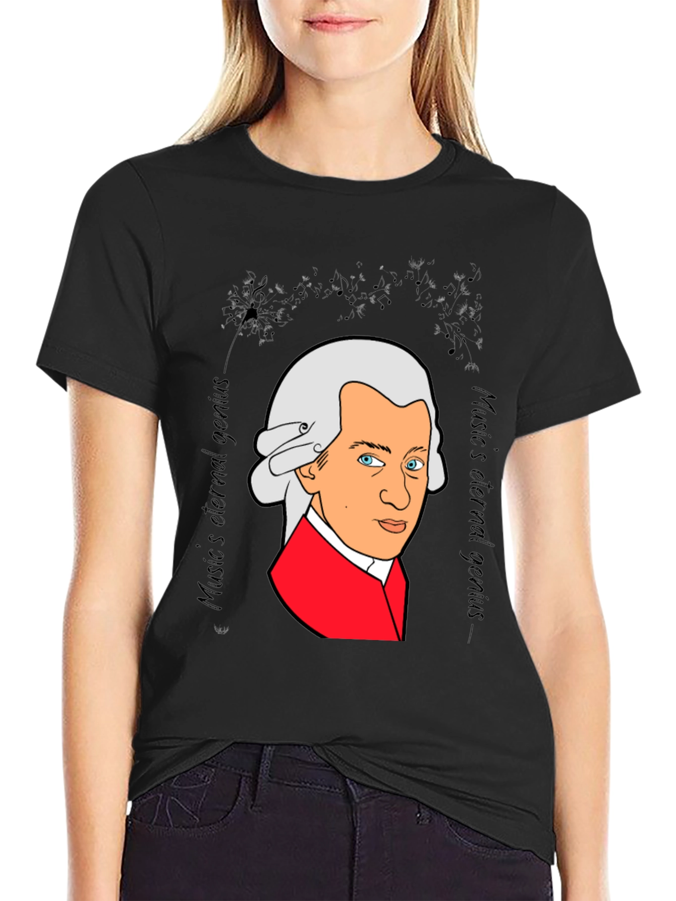 Black Mozart Music Genius Black T-Shirt view 2