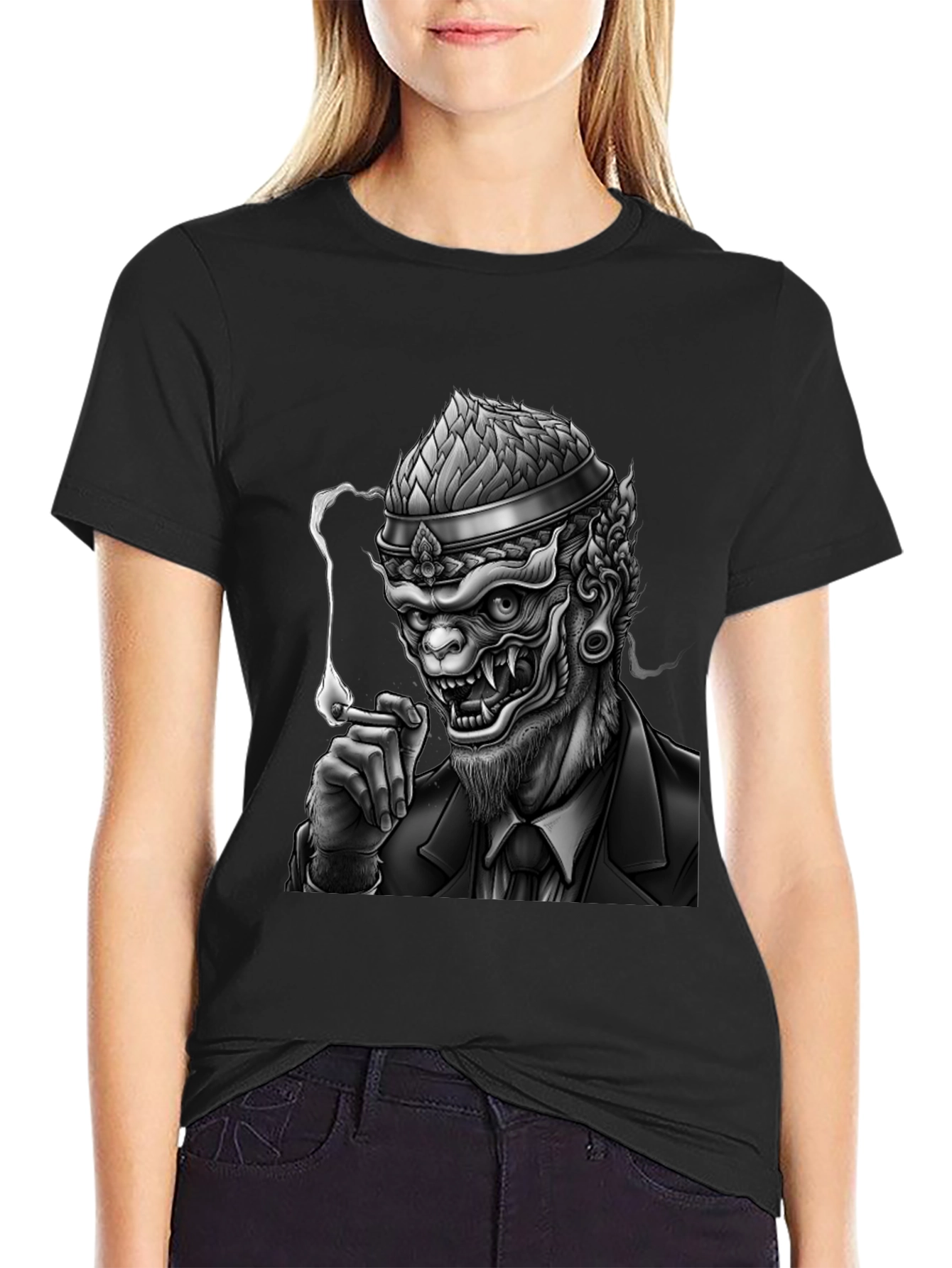 Black Smoking Demon Graphic Tee - Black view 2