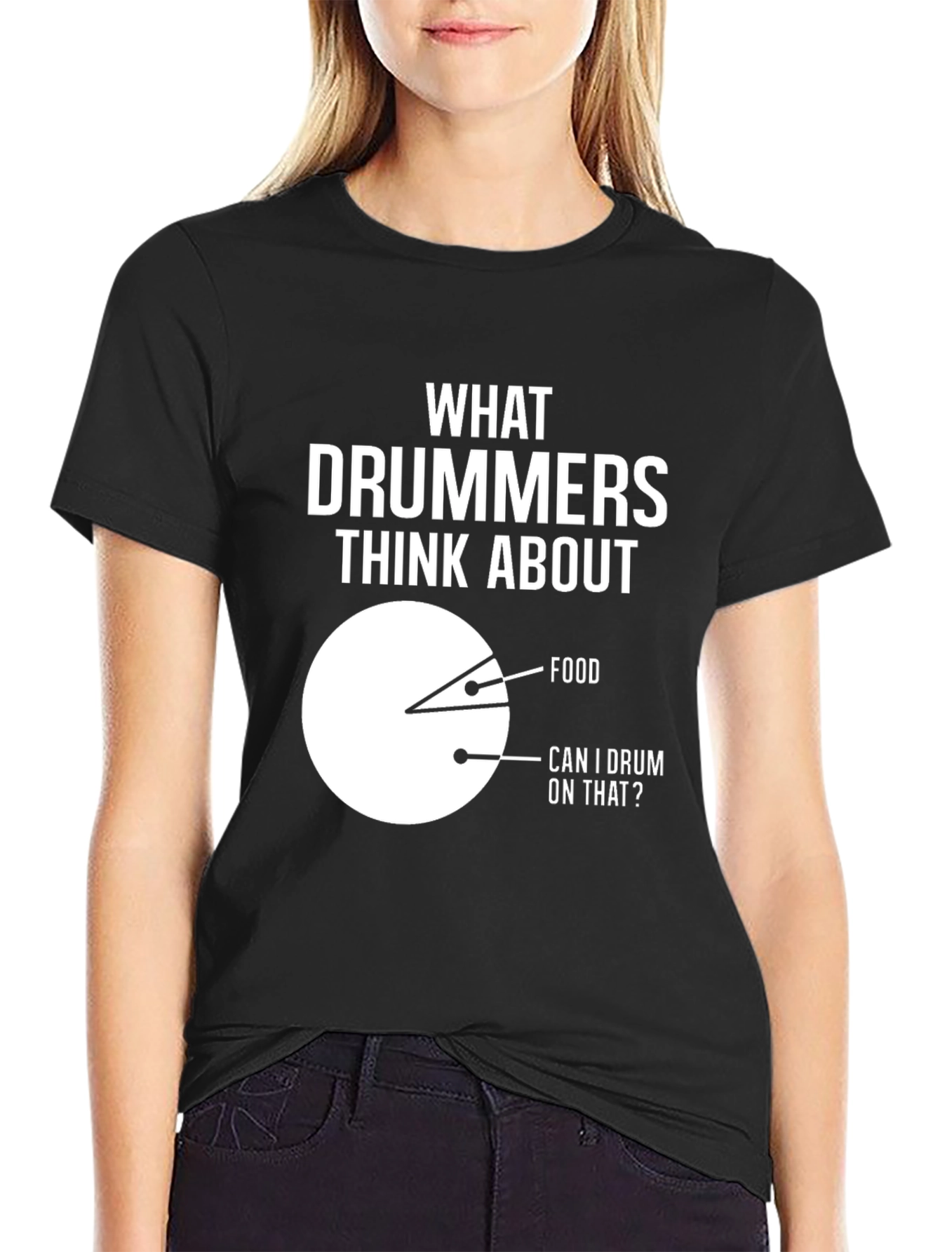 Black Drummer Humor T-Shirt: Food & Drumming Pie Chart view 2