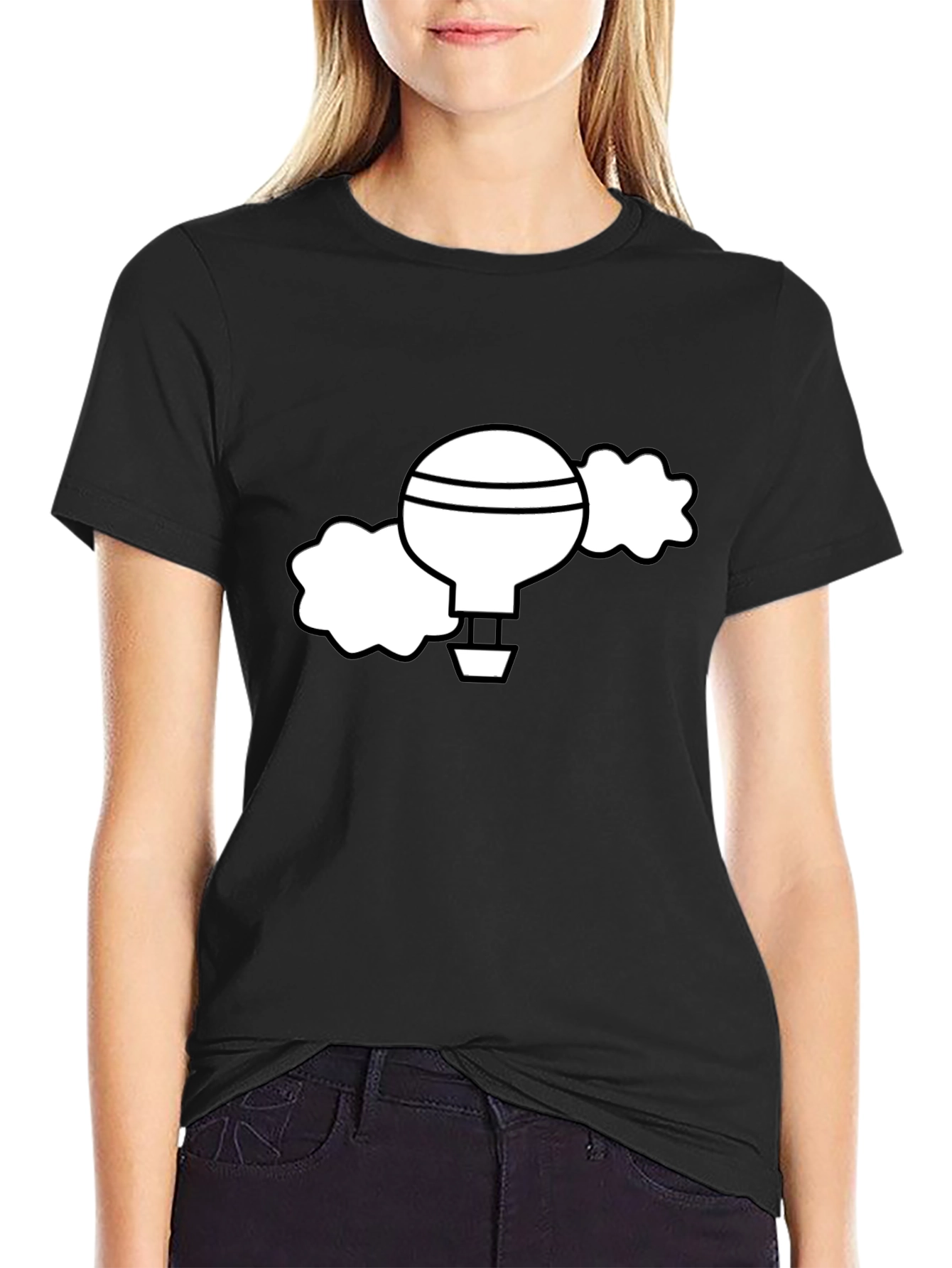 Black Black T-Shirt with Whimsical Hot Air Balloon Graphic view 2