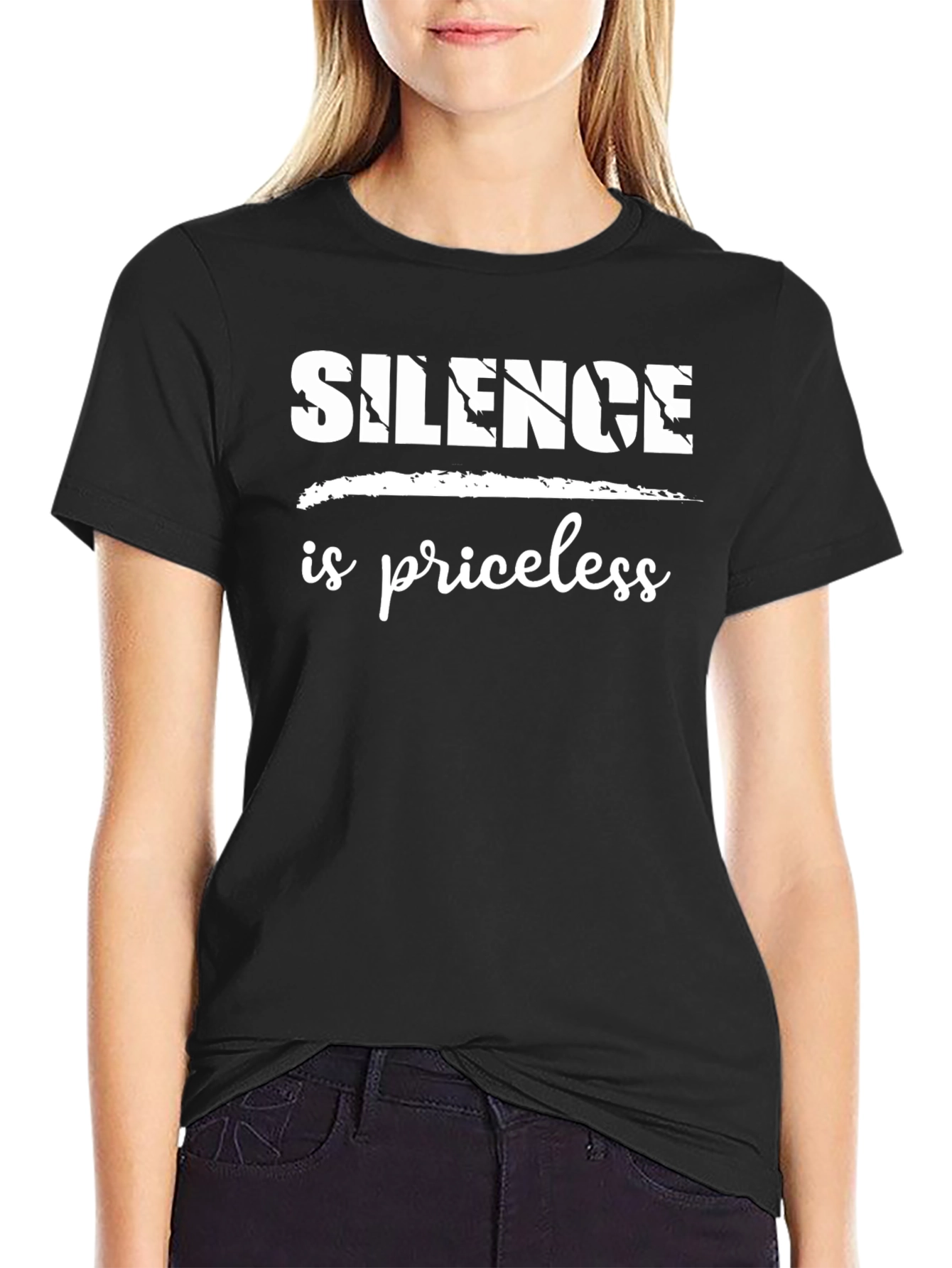Black Silence is Priceless Black T-Shirt view 2