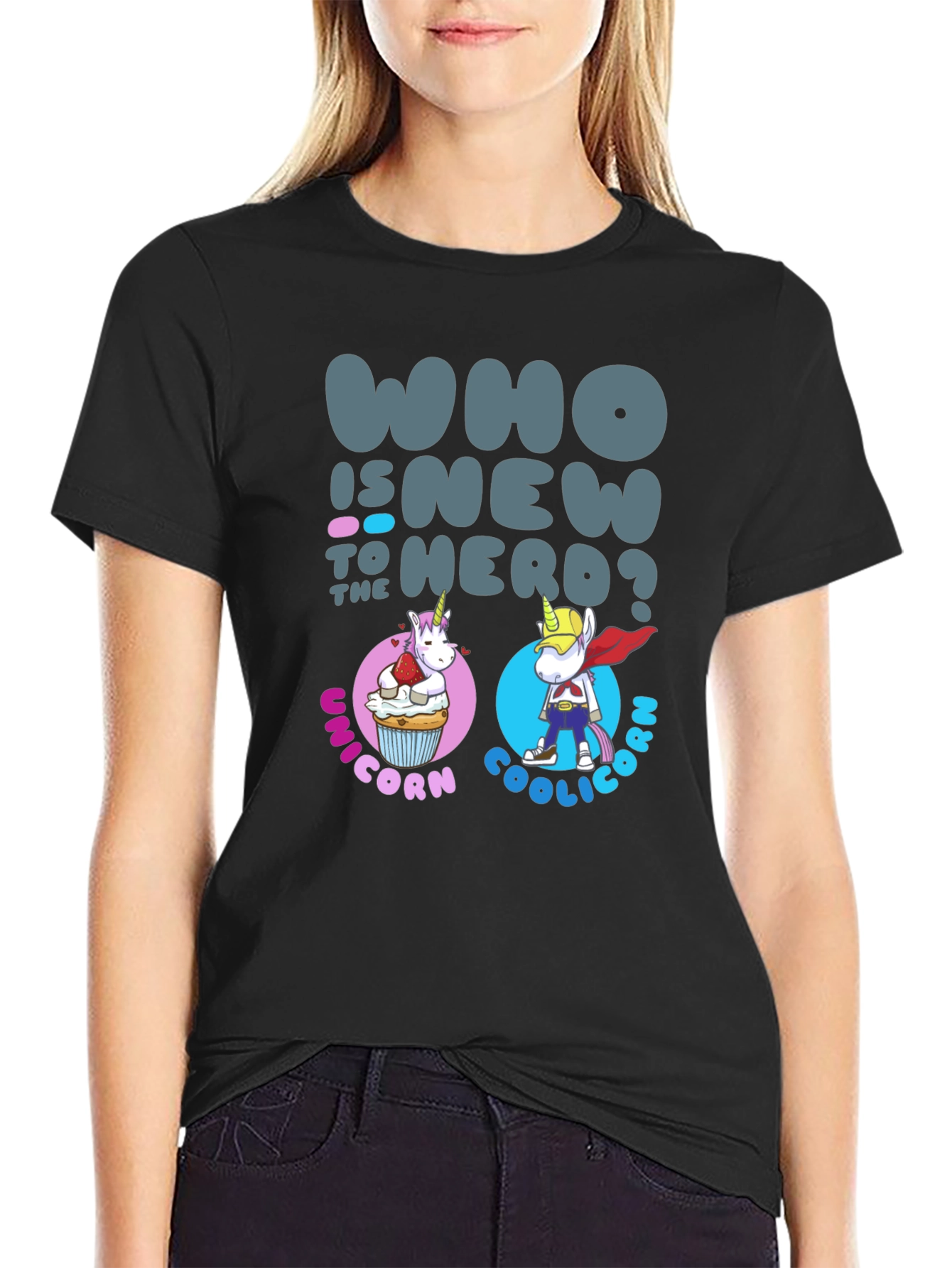 Black Unicorn & Coolicorn Tee: Who is New to Herd T-Shirt view 2