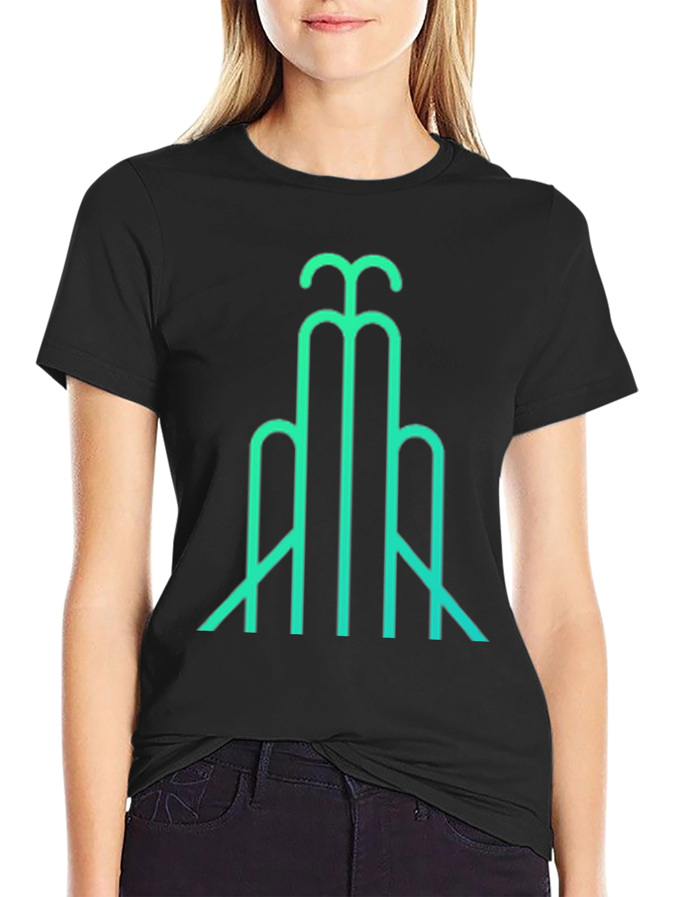 Black Abstract Line Art T-Shirt - Modern Geometric Design view 2