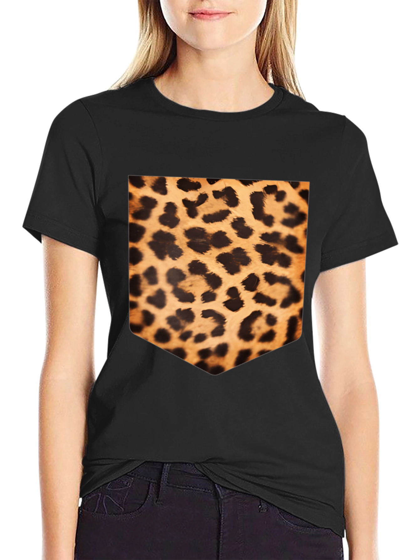 Black Leopard Print Pocket Tee view 2