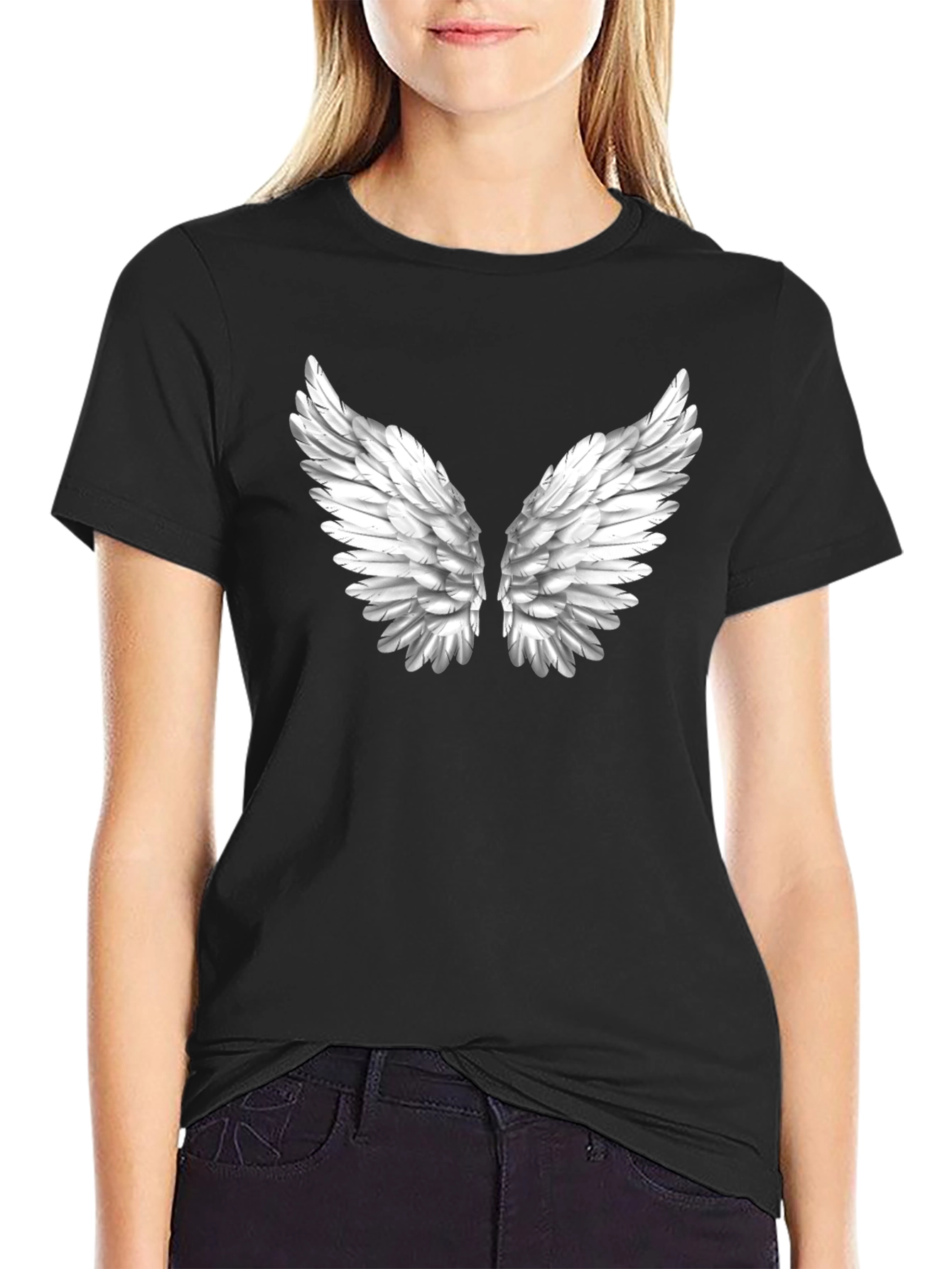 Black Angel Wing Graphic Black T-Shirt view 2