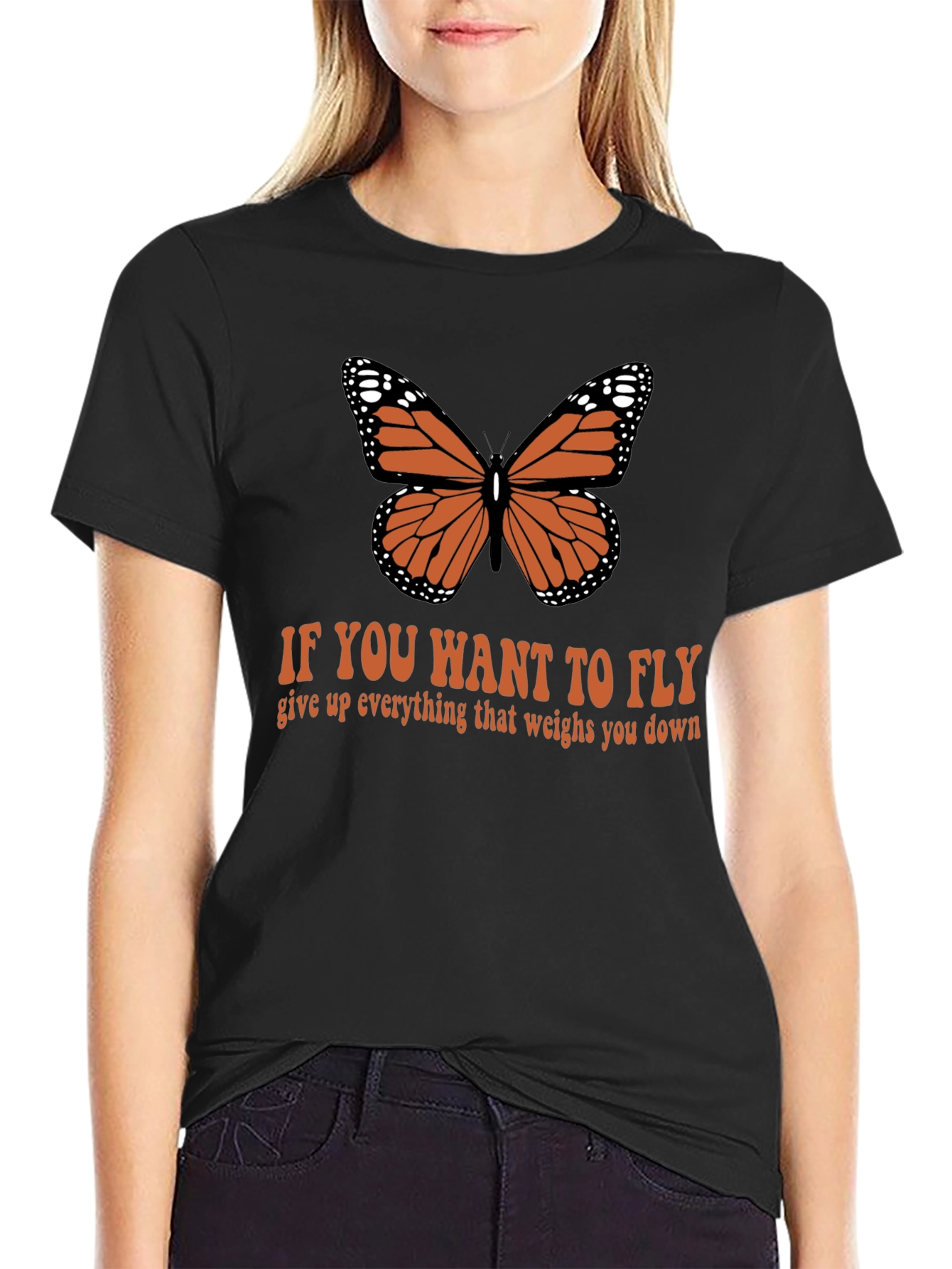 Black Butterfly Quote T-Shirt - If You Want to Fly Tee view 2