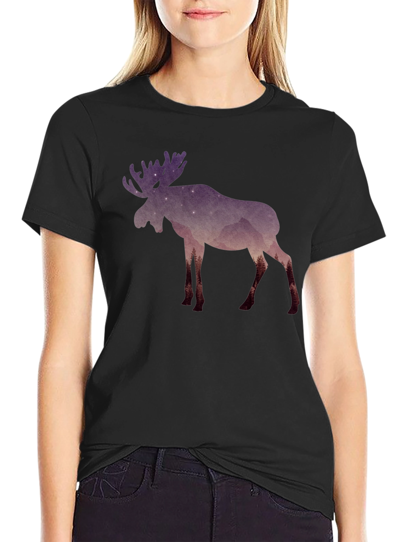 Black Moose Silhouette Graphic Tee - Nature Inspired Design view 2