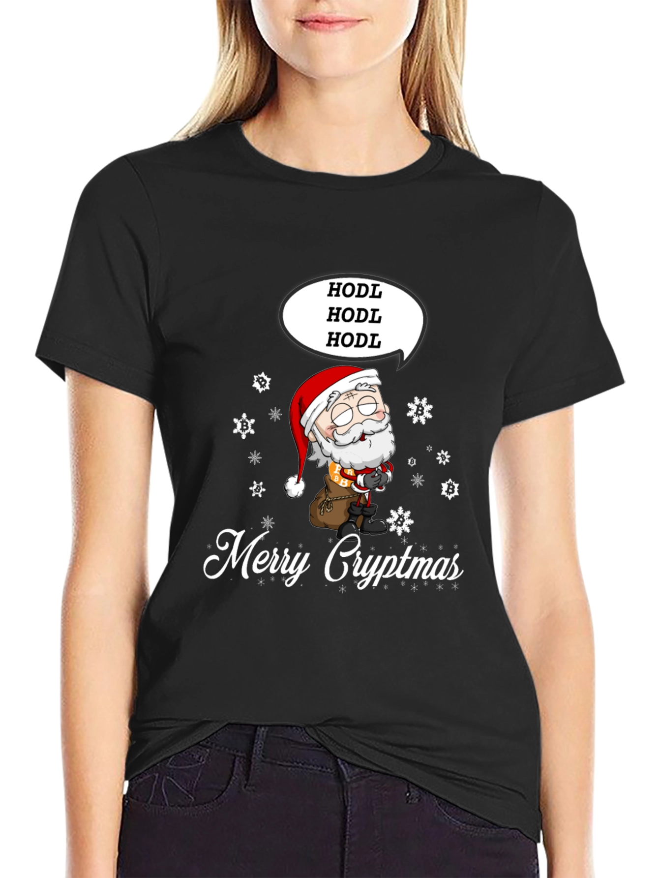 Black Merry Cryptmas HODL Santa Tee view 2